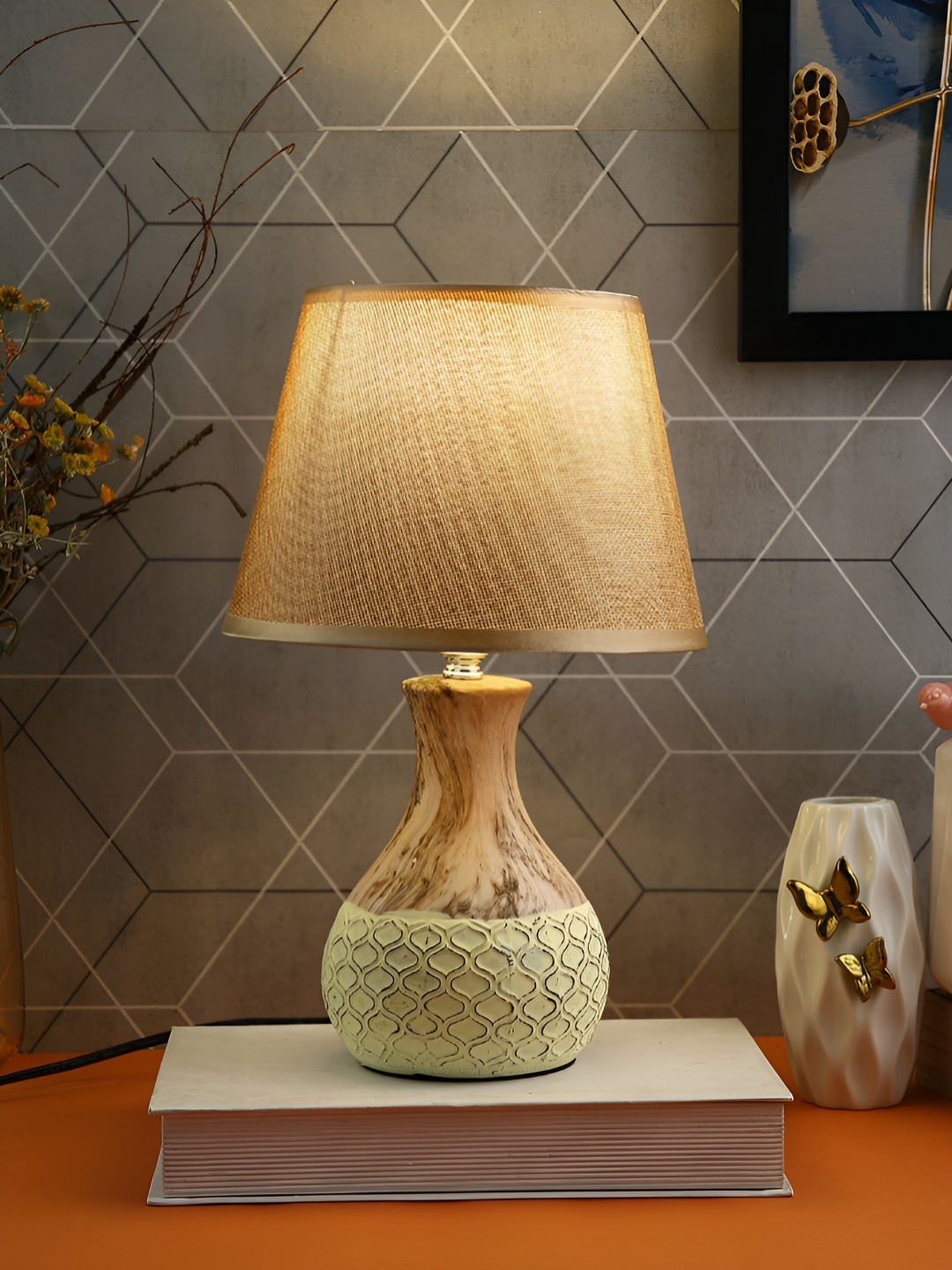 

TAYHAA Brown Ceramic Contemporary Frusturical Shaped Table Lamp