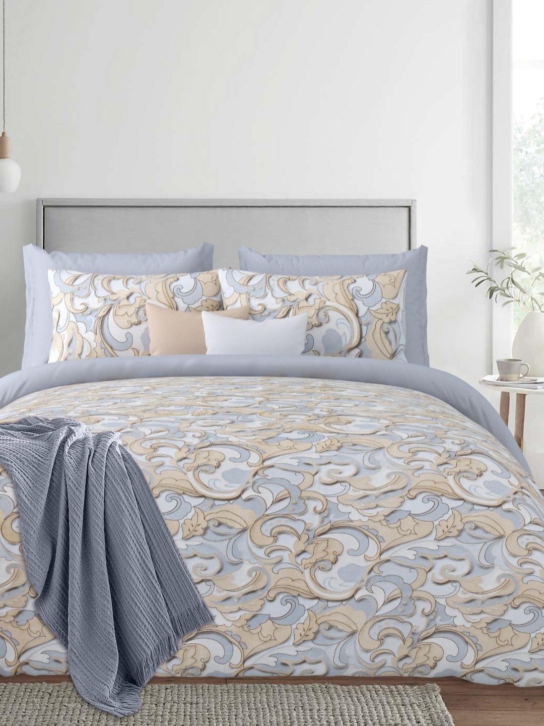 

Sparsh Grey & Beige Ethnic Motifs 180 TC King Bedsheet with 2 Pillow Covers