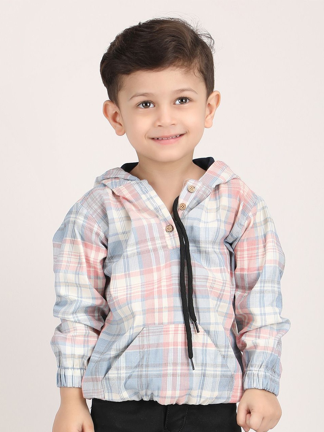

Polka Tots Boys Classic Hood Tartan Checked Cotton Casual Shirt, Blue