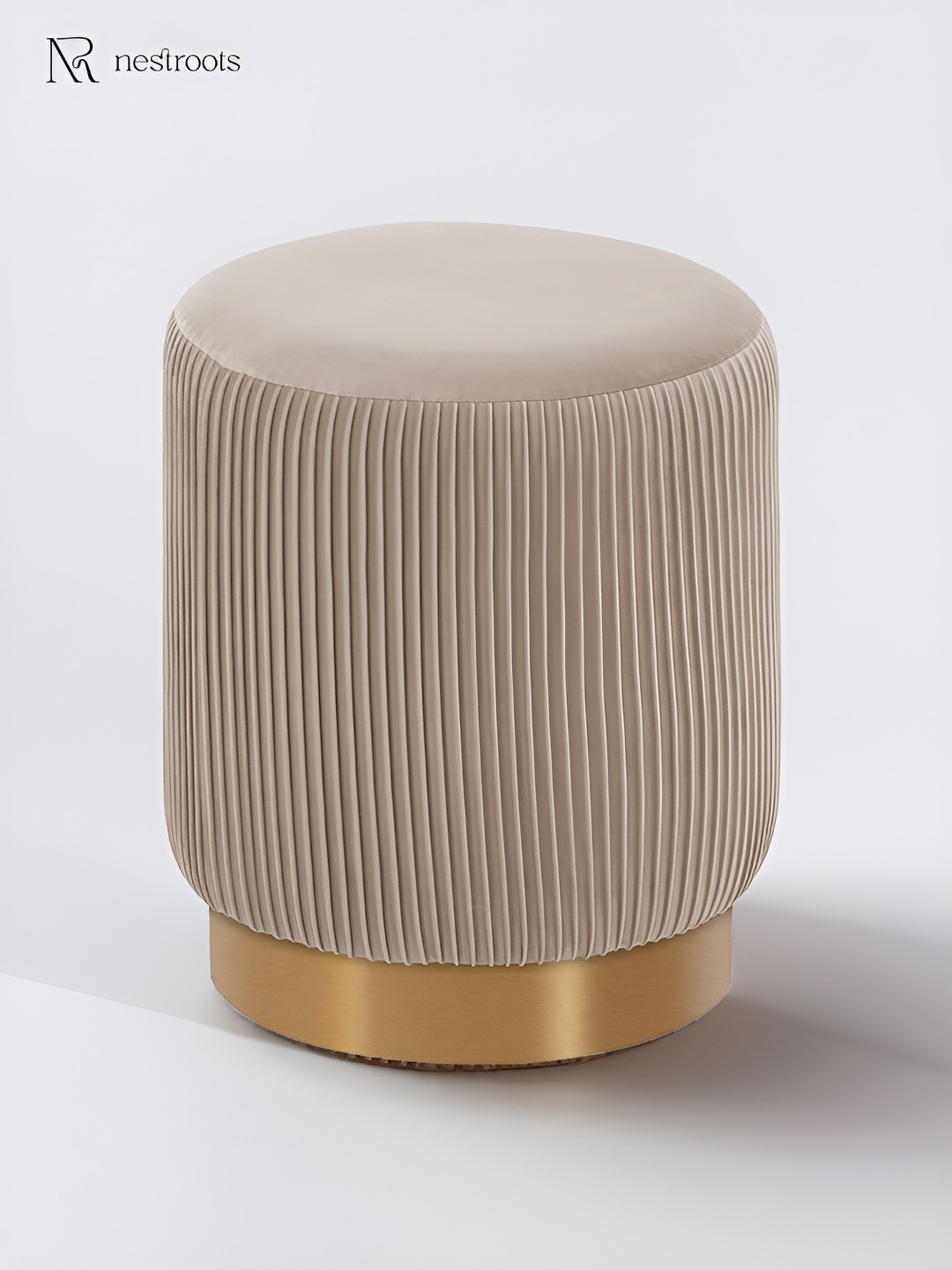 

nestroots Beige & Yellow Round Shape Velvet Snuggle Up Spot Ottoman