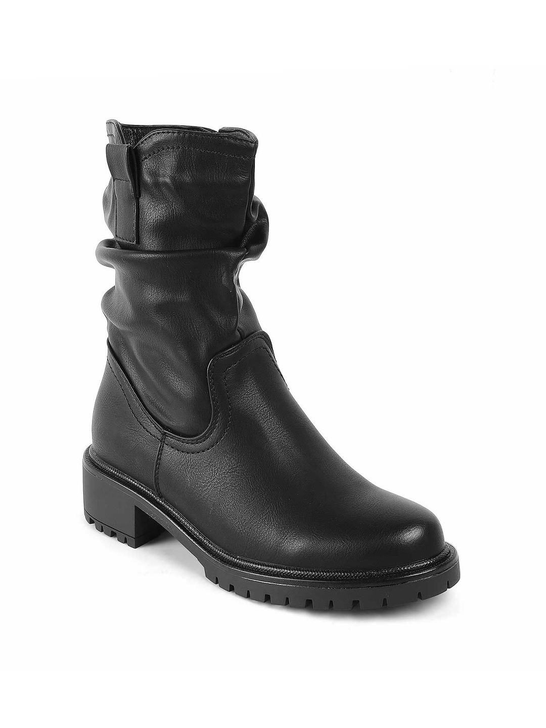 

Tresmode Synthetic Leather Block Heel Slouchy Boots, Black