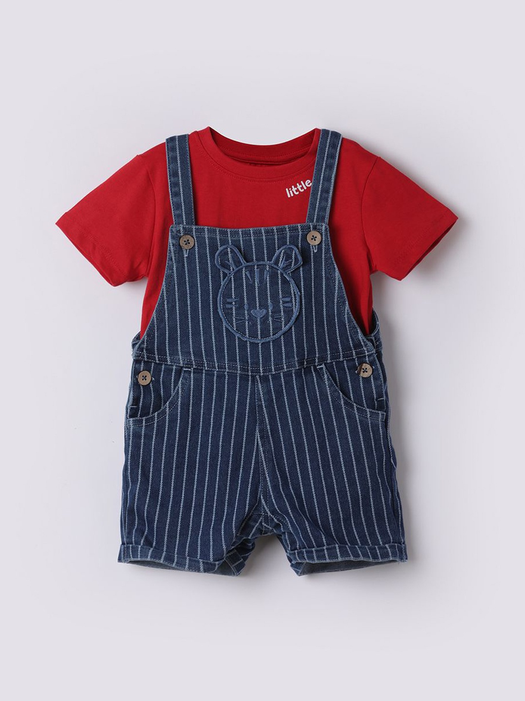 

Juniors by Lifestyle Infant Boys Striped Dungaree With T-Shirt, Blue