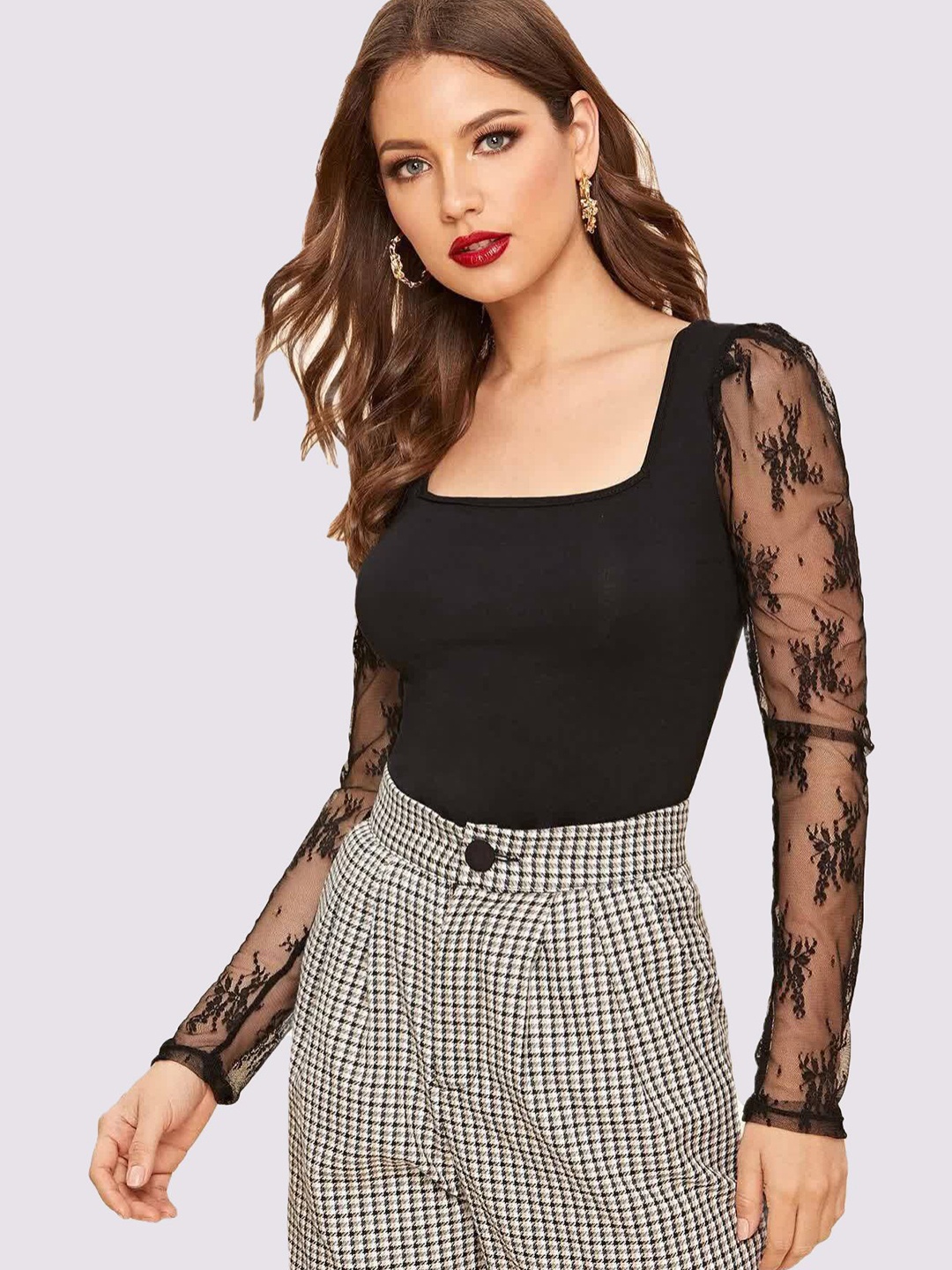 

ELYRAA Women Solid Square Neck Top, Black