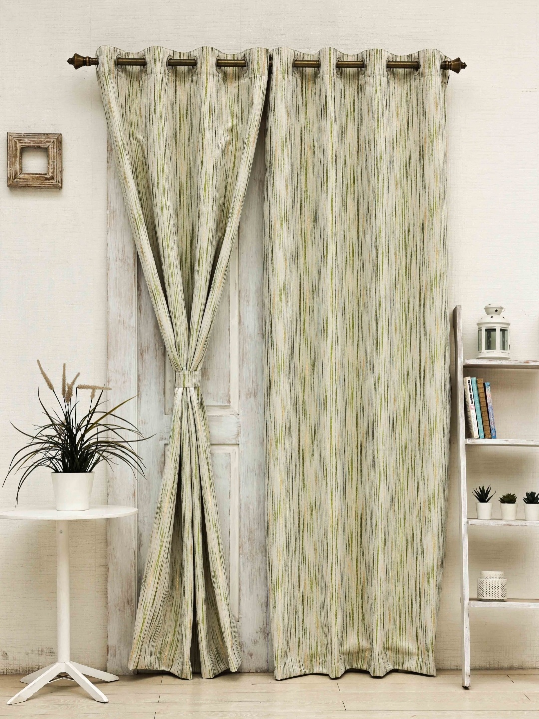 

Ariana Green & Cream-Coloured Striped Room Darkening Door Curtain