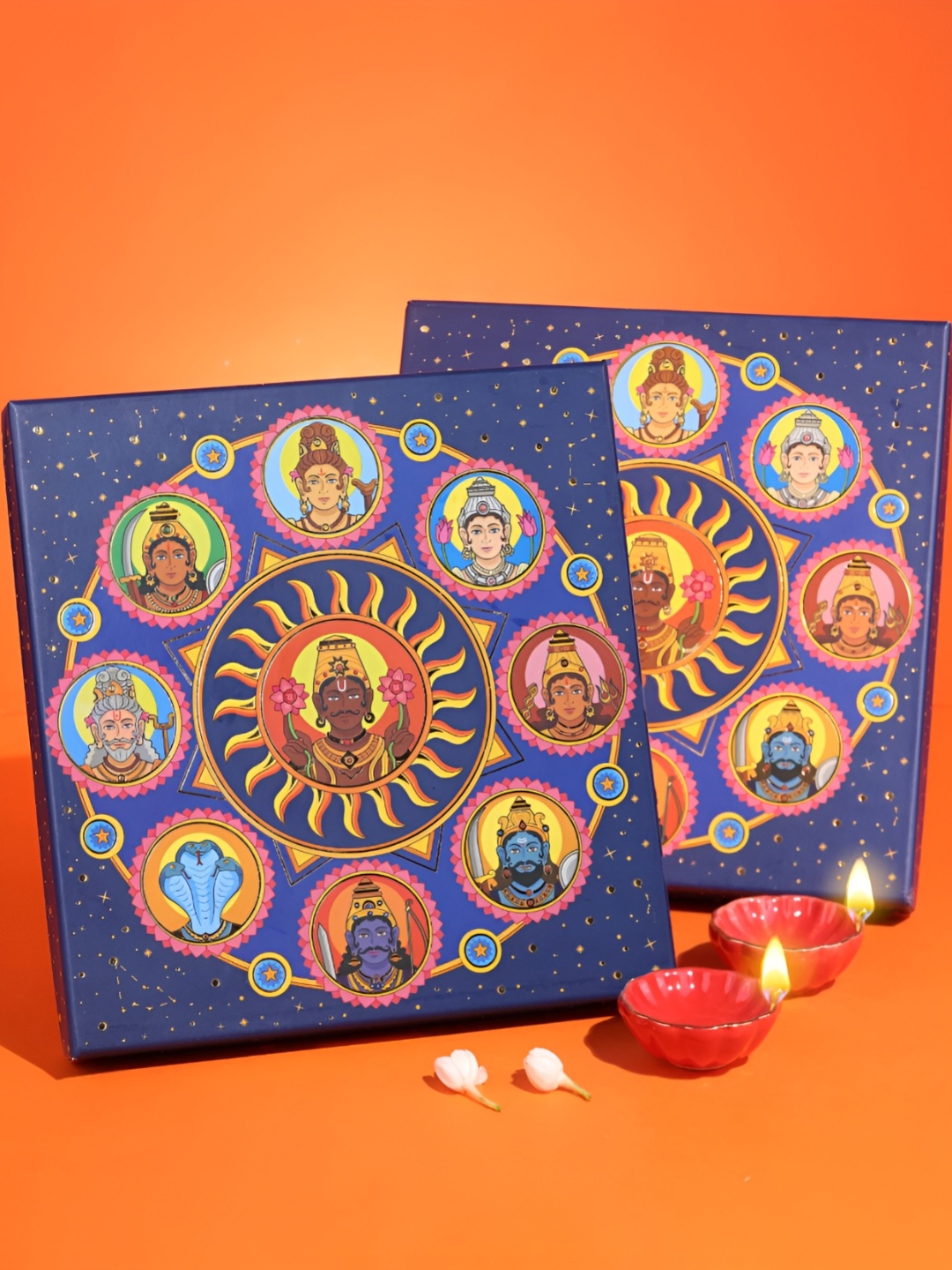 

Phool Blue & Yellow 9 Pieces Navgrah Ceramic Diya Gift Box