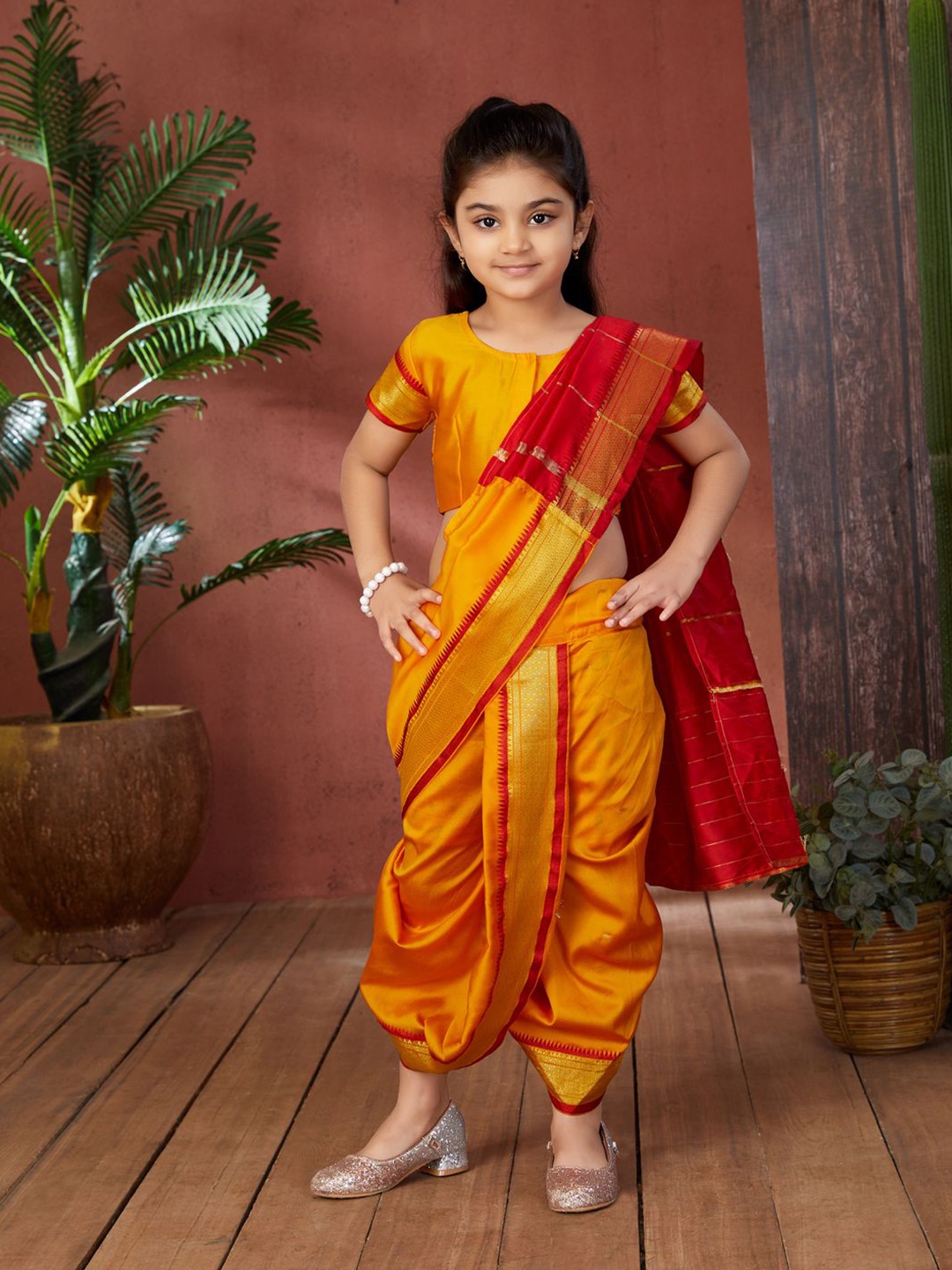 

Aarika Girls Woven Design Dhoti Saree, Yellow