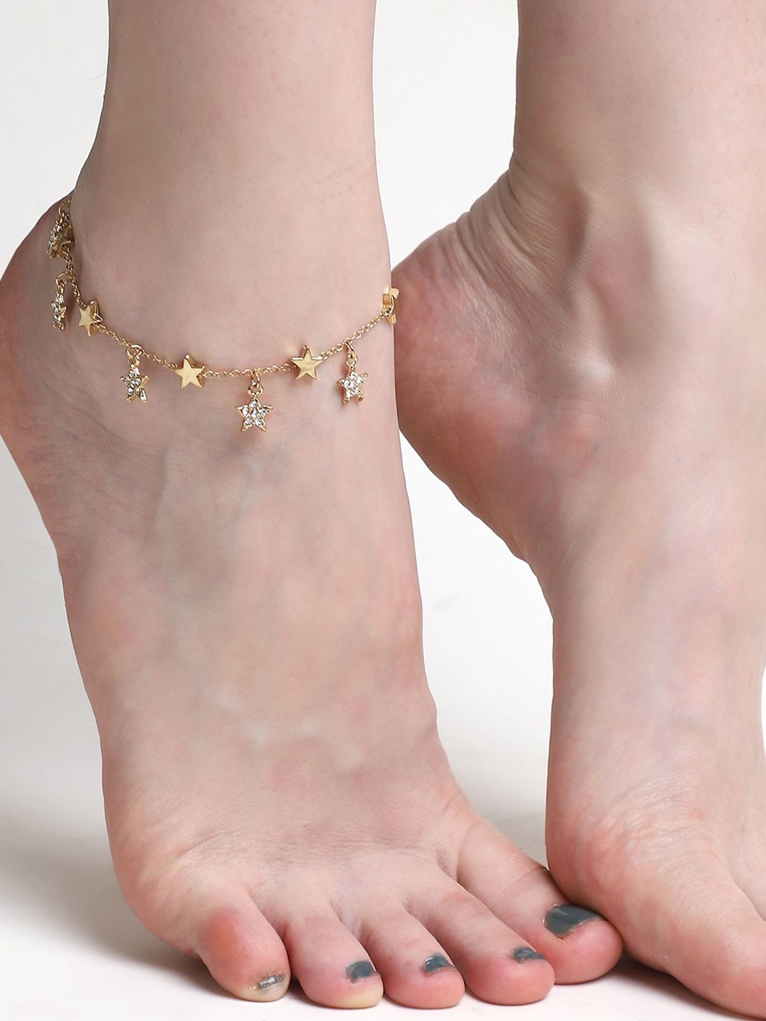 

ELLE Gold Plated Artificial Stones and Beads Single Anklet