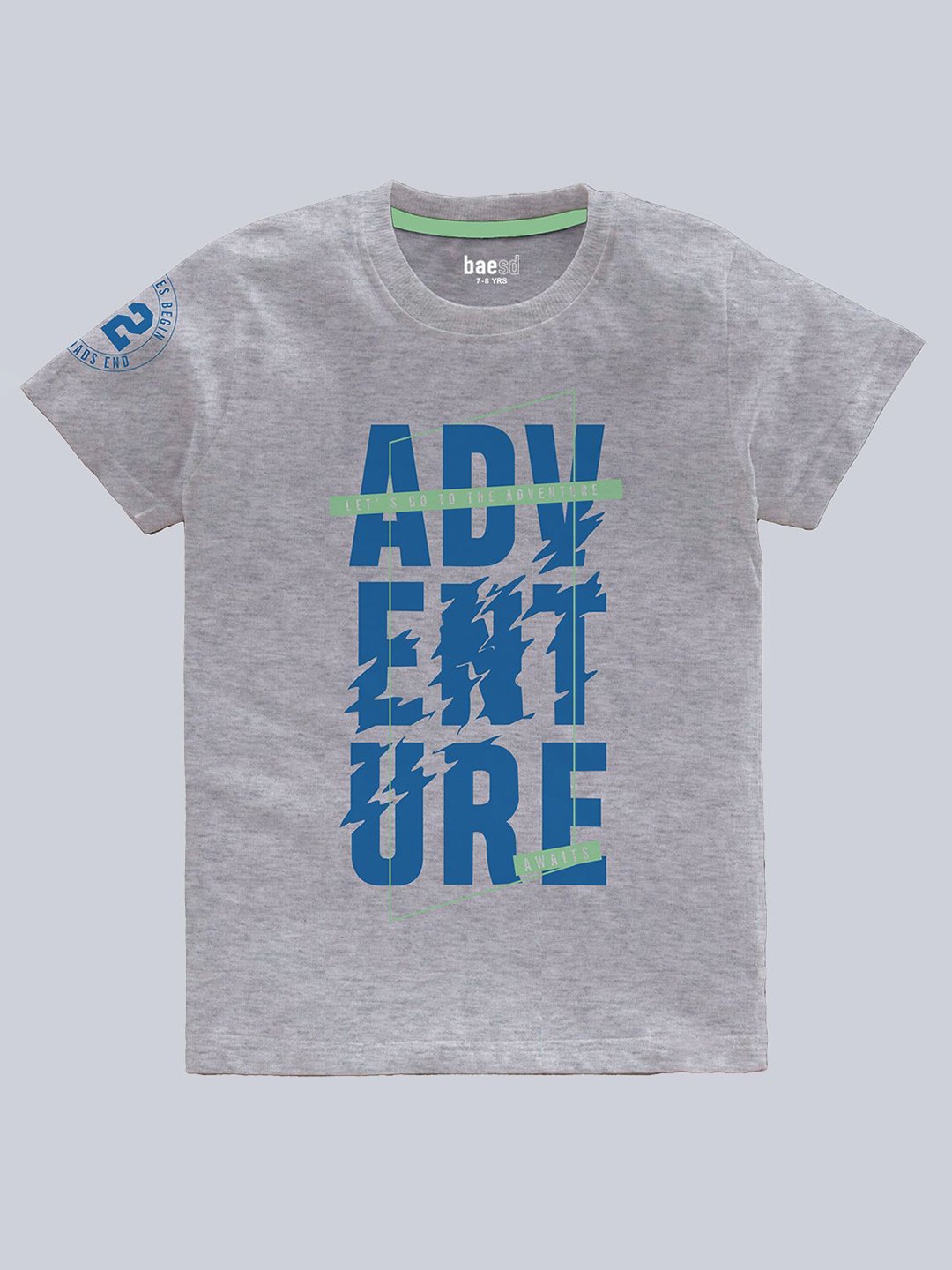 

BAESD Boys Typography Printed Round Neck Cotton T-shirt, Grey melange