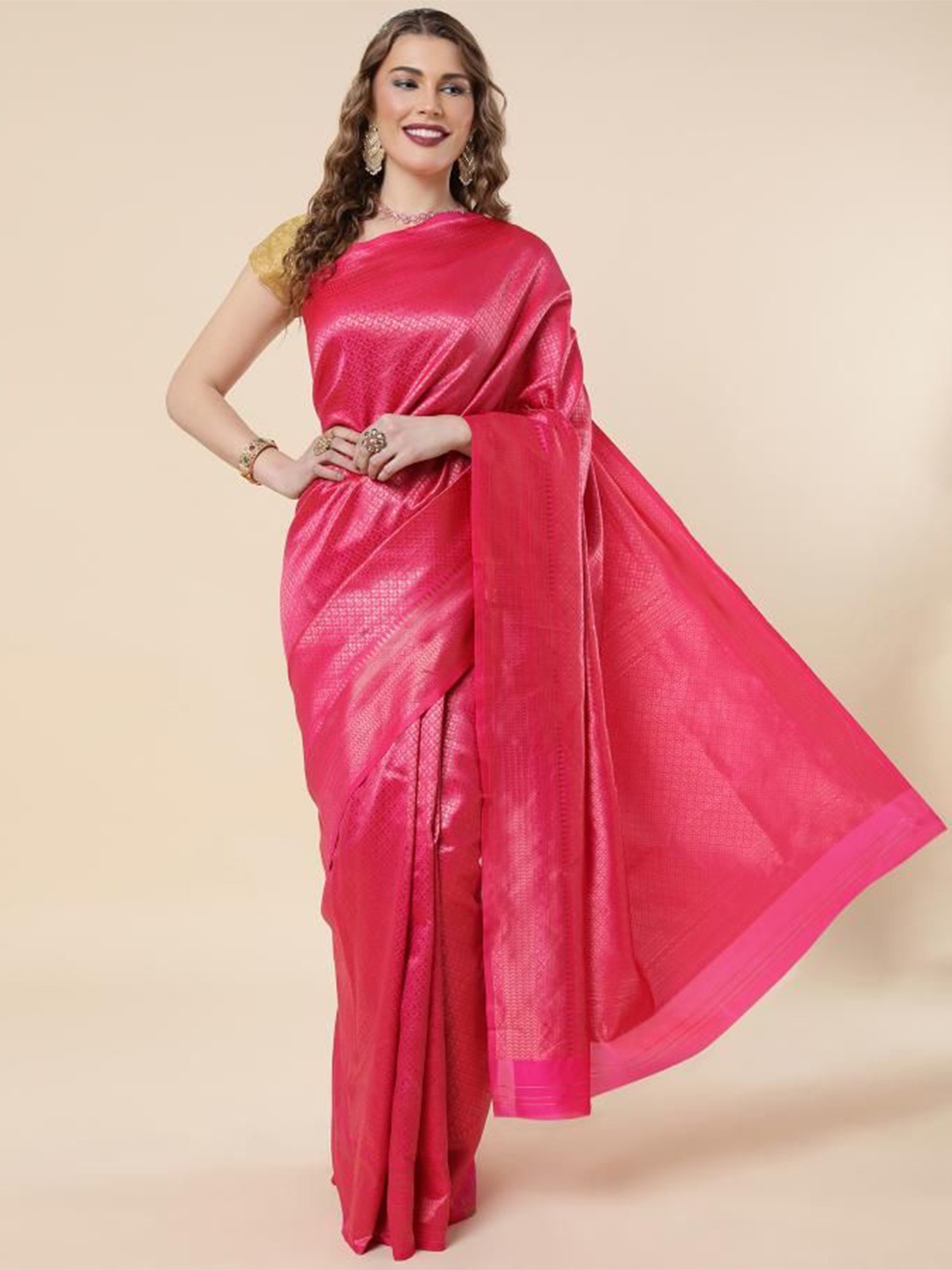 

Quelea Ethnic Motifs Zari Pure Silk Banarasi Saree, Pink