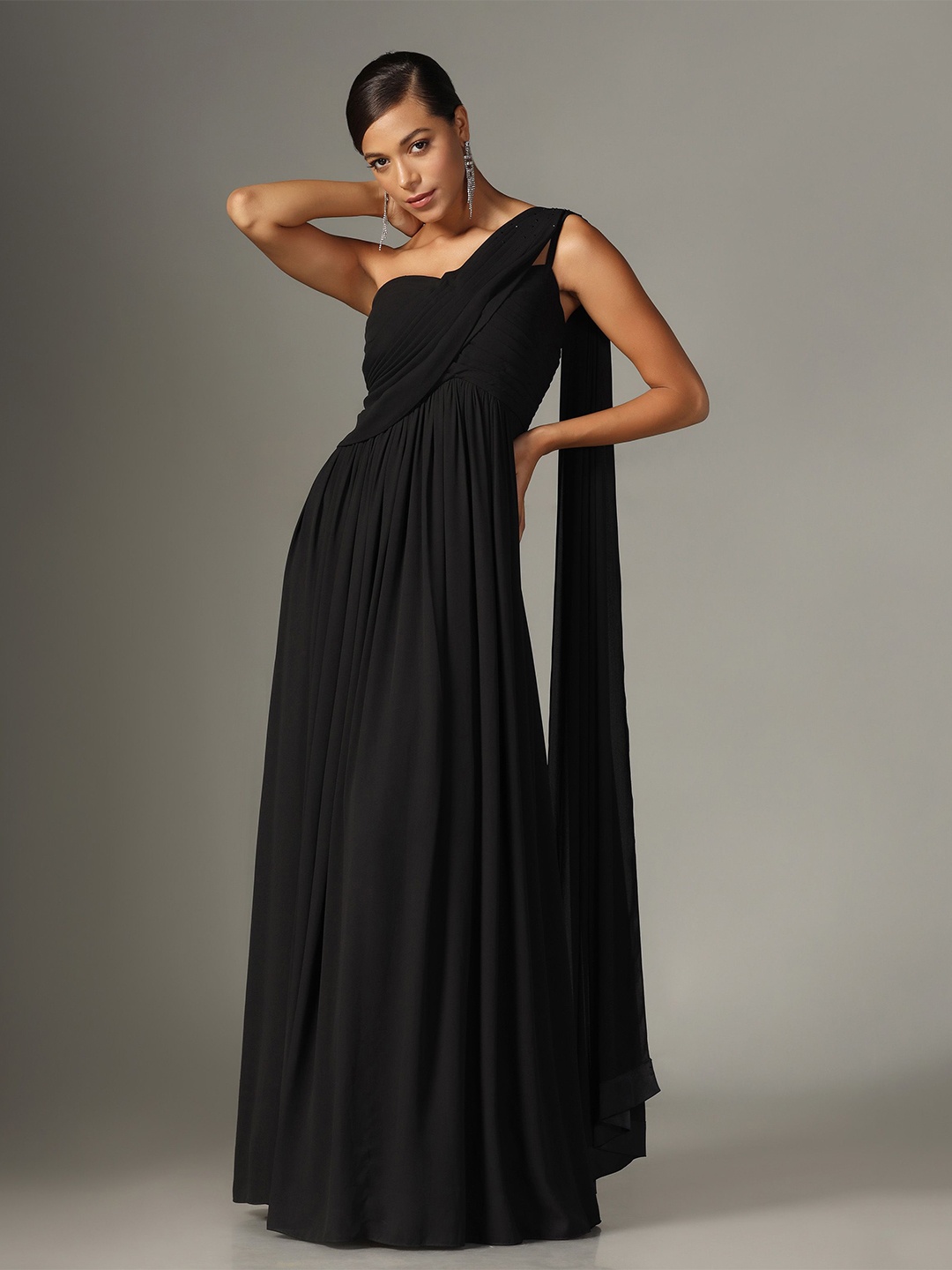 

Pooja Peshoria Women One Shoulder Maxi Dress, Black