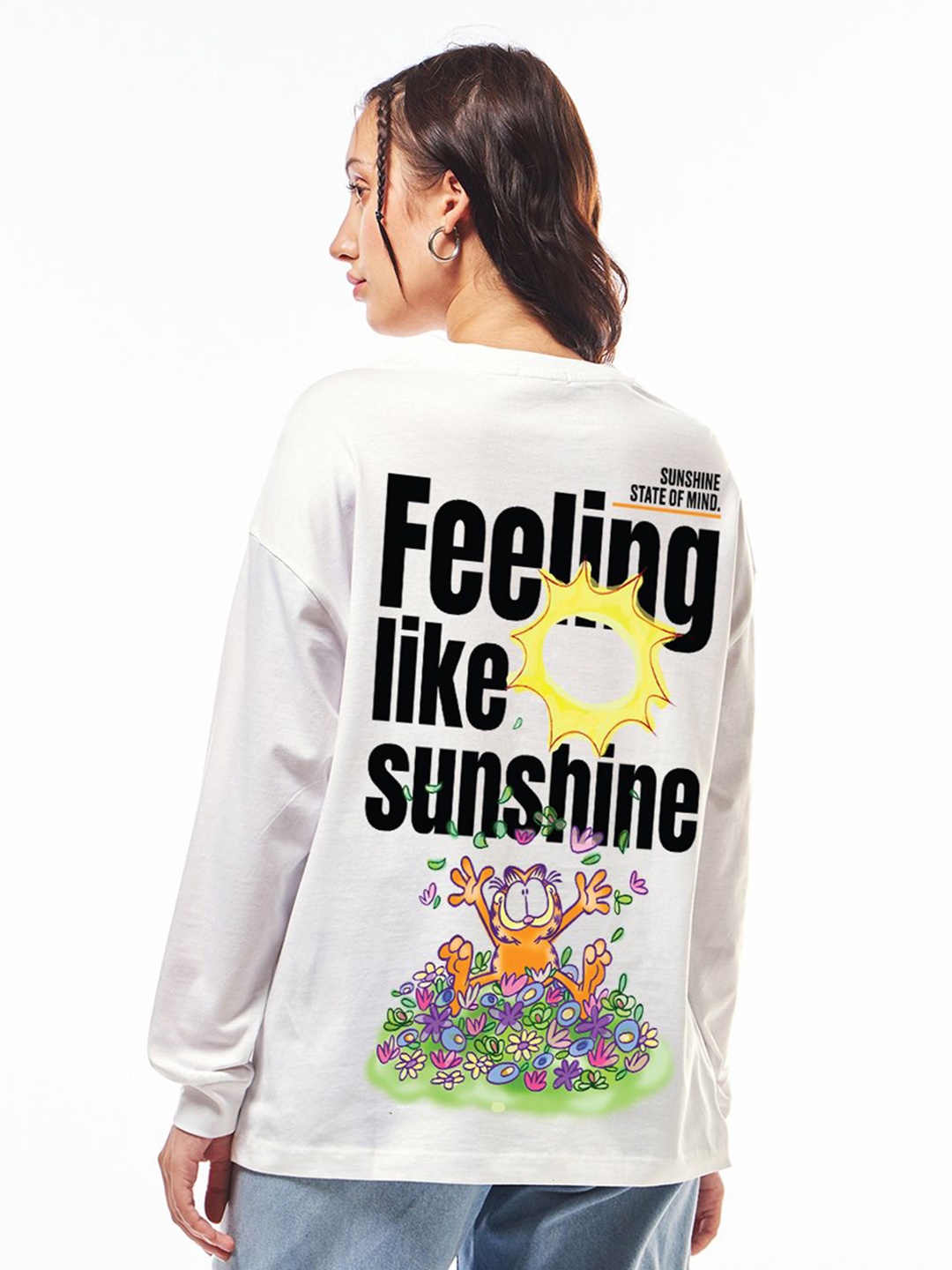 

Bewakoof Women Graphic Printed Round Neck Cotton Oversized T-shirt, White