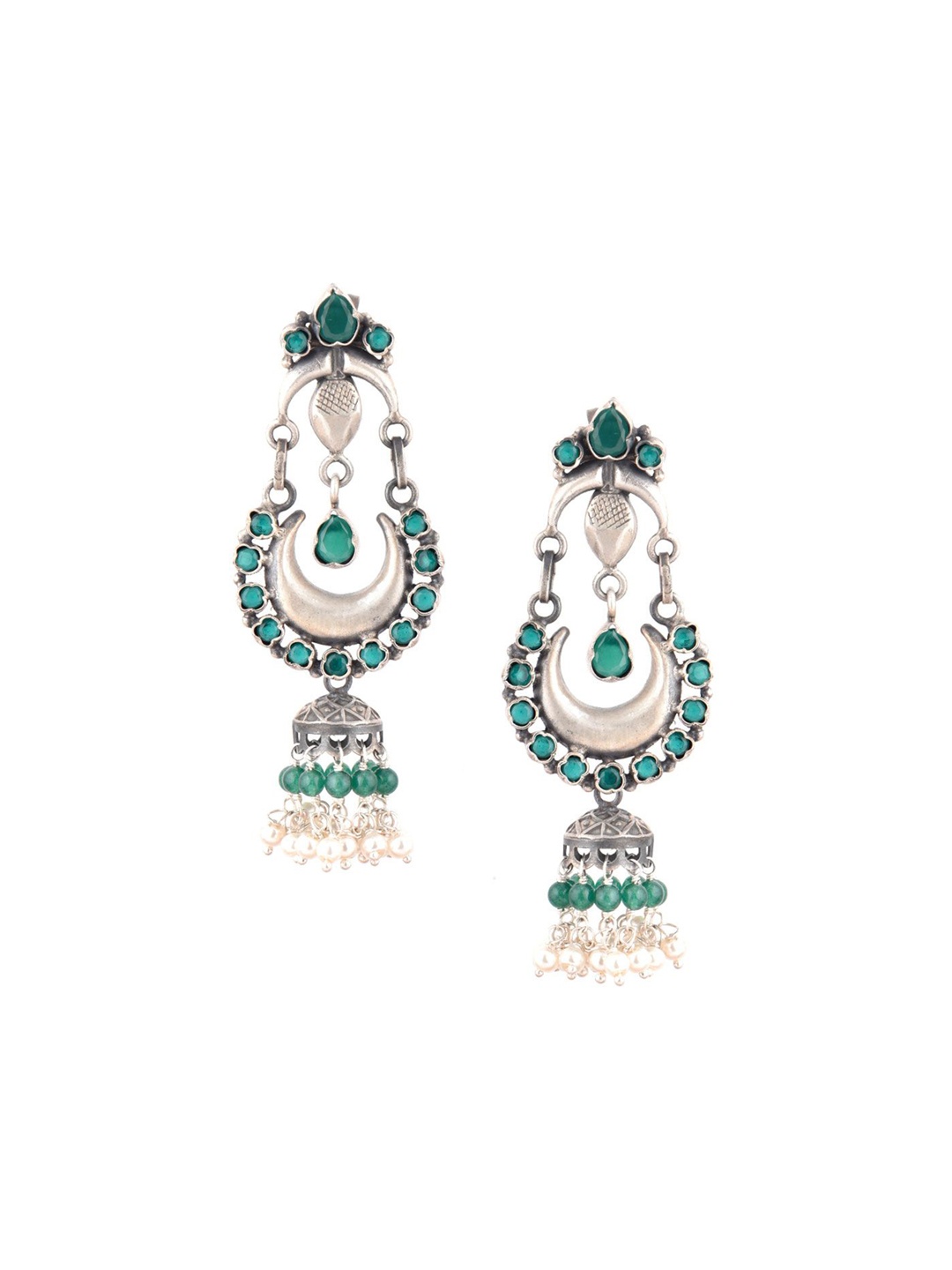 

Indianshelf 92.5 Sterling Silver Dome Shaped Stone Studded Jhumkas