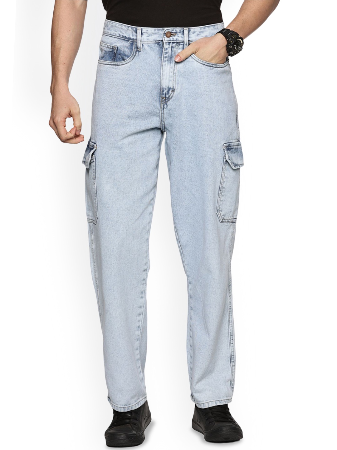 

THIRD QUADRANT Men Loose Relaxed Fit Highly Distressed Heavy Fade Jeans, Blue