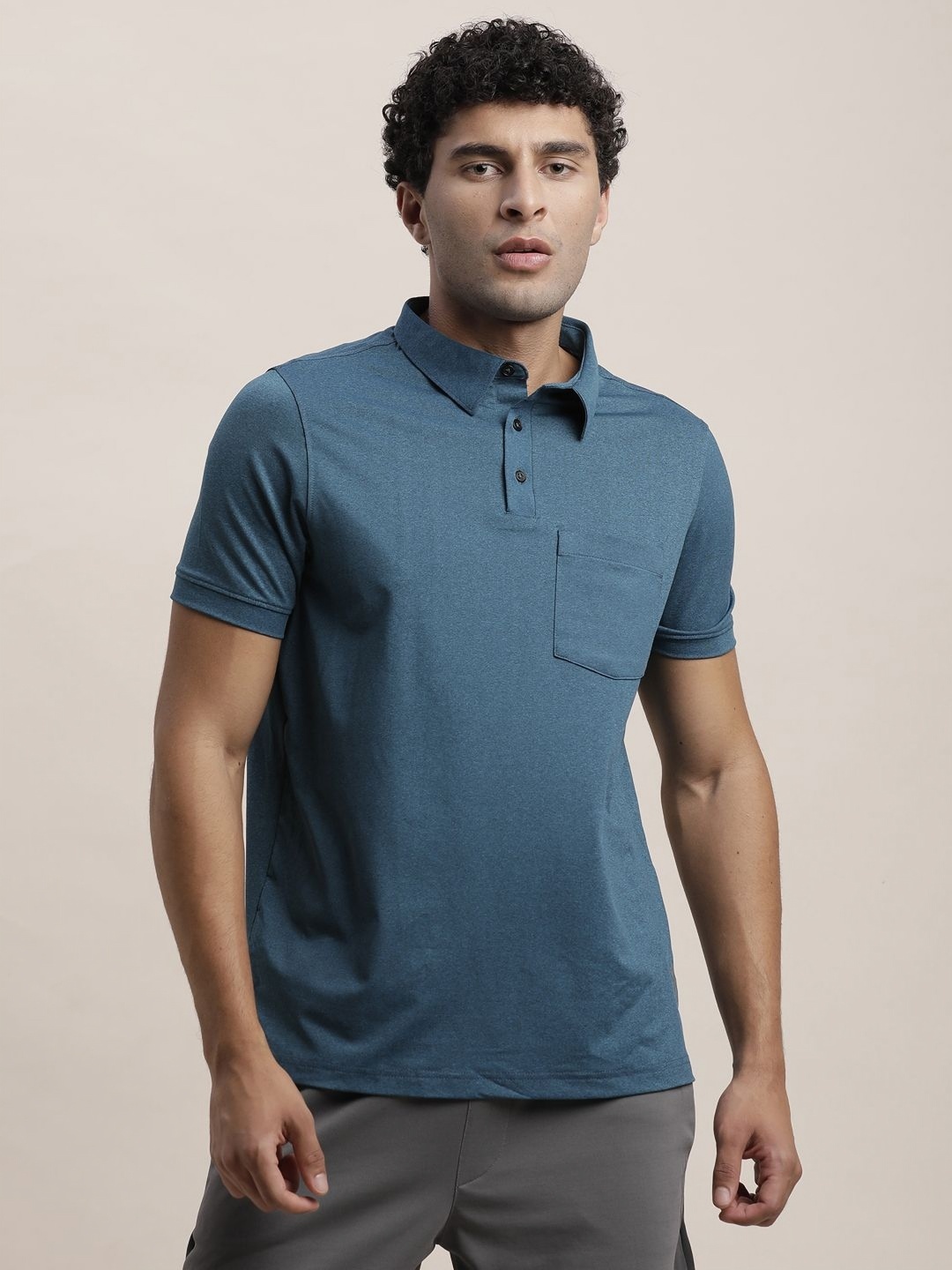 

Turtle Men Solid Polo Collar Pockets Slim Fit T-shirt, Teal