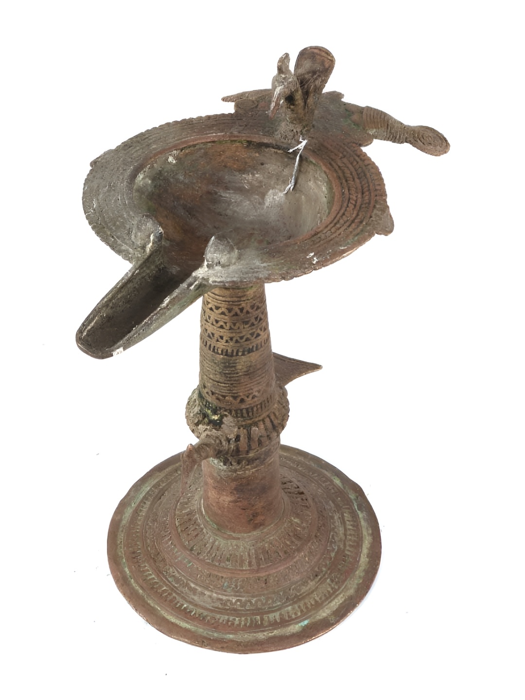 

Indianshelf Bronze & Black Antique Brass Peacock Standing Diya
