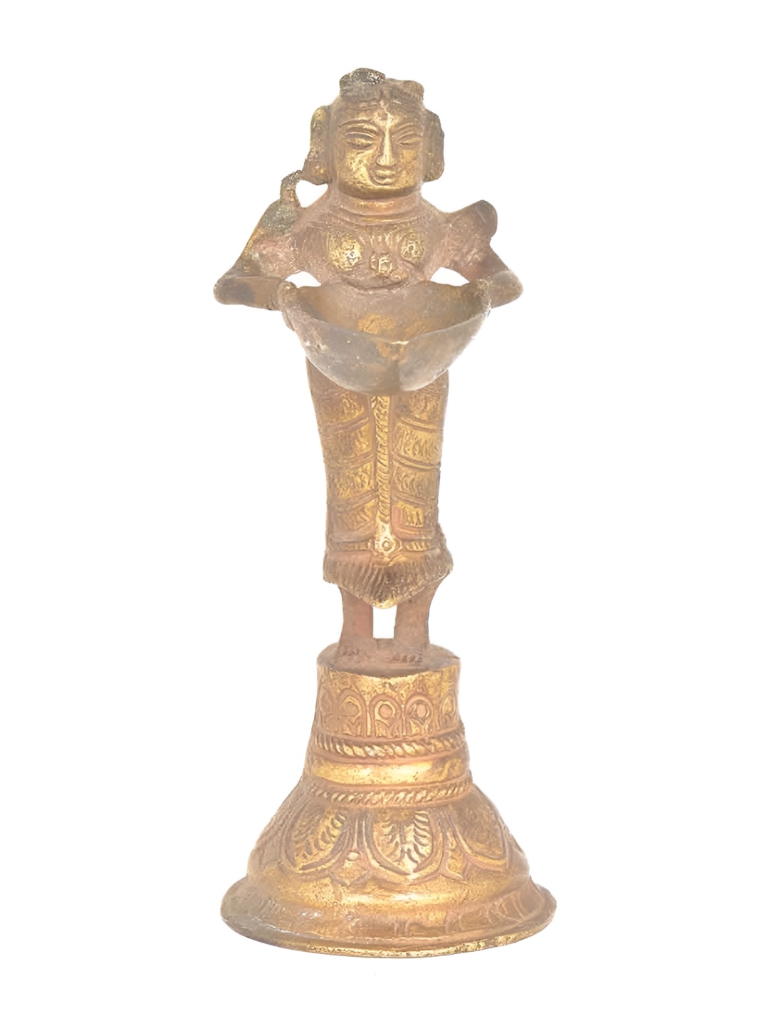 

Indianshelf Gold-Toned Textured Brass Diya Pooja Essentials