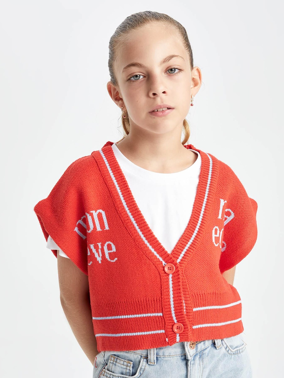 

DeFacto Girls Striped Cardigan, Red