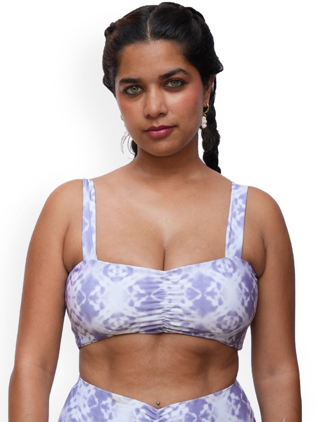 

TFW Printed Bikini Crop Top With Gathers, White