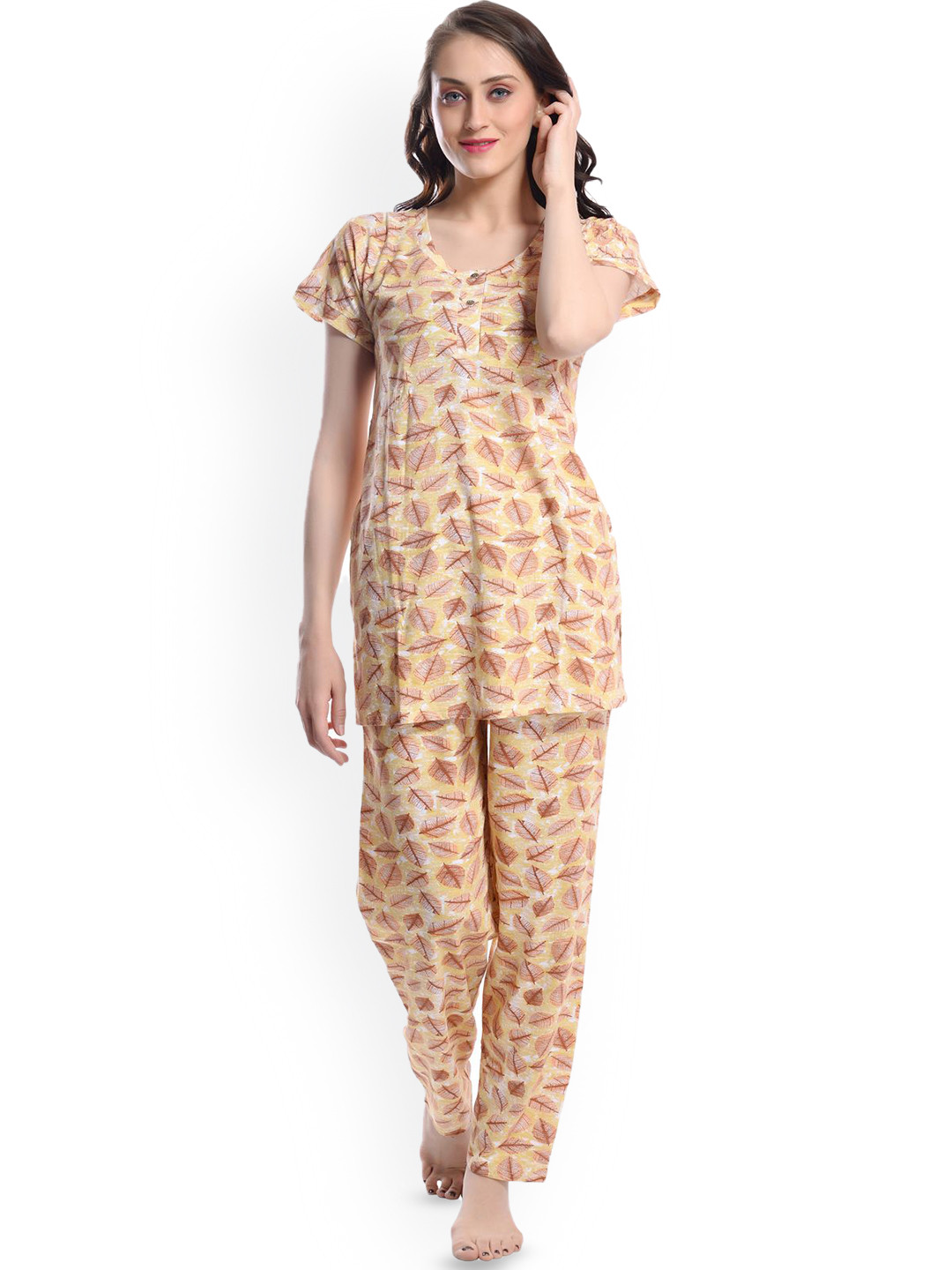 

SHYAM SONS FLAIR Women Printed Night suit, Yellow