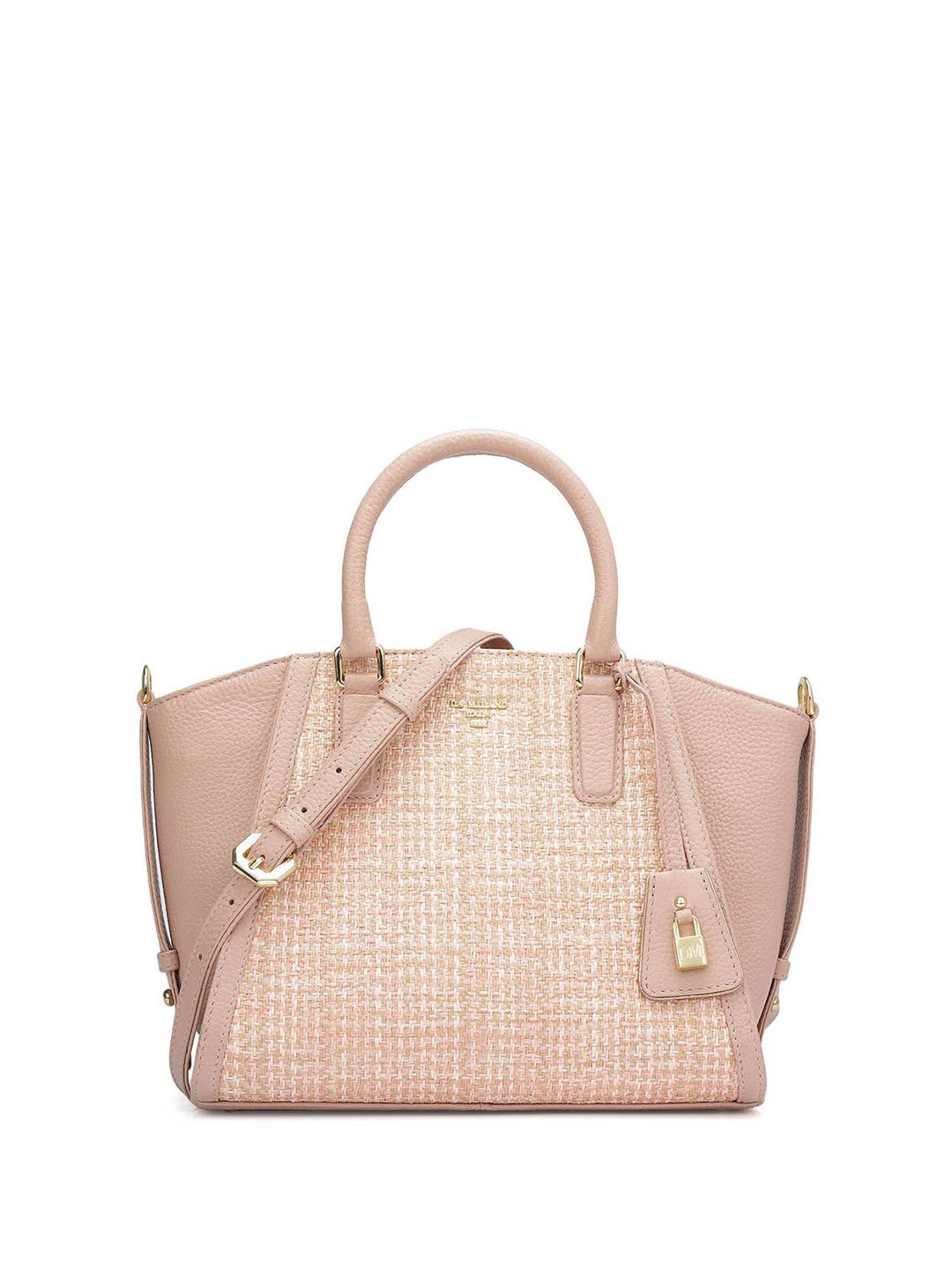 

Da Milano Textured Leather Oversized Structured Handheld Bag with Cut Work, Pink