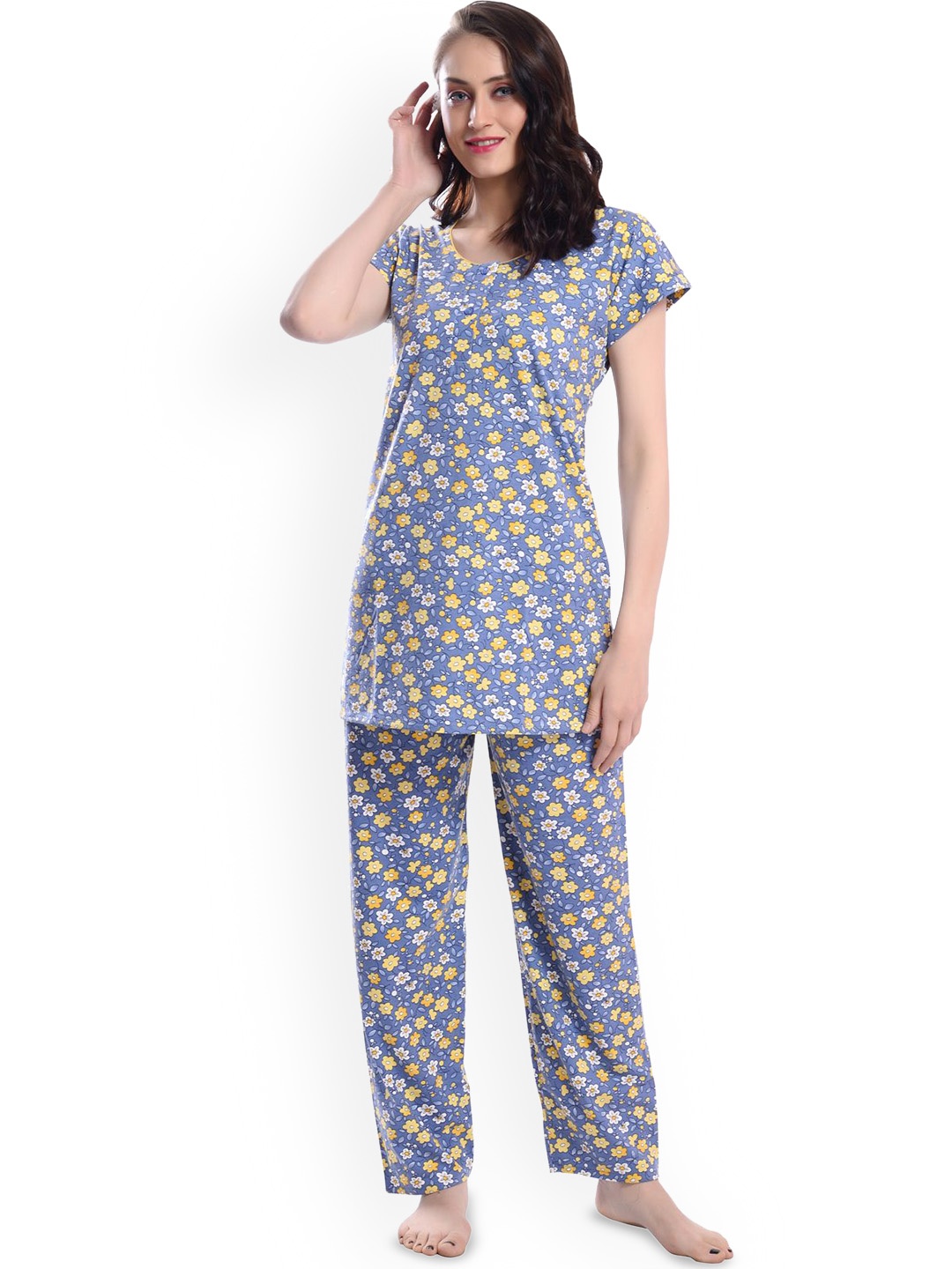 

SHYAM SONS FLAIR Women Printed Night suit, Yellow