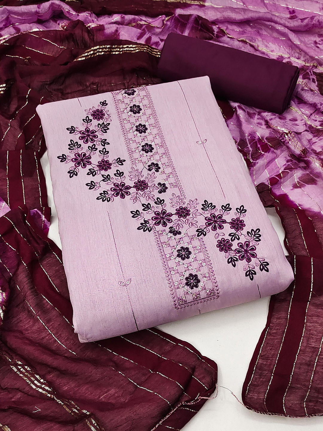 

Ishin Pink Floral Embroidered Sequinned Unstitched Dress Material