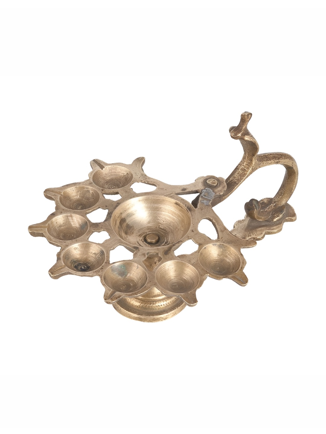 

Indianshelf Gold-Toned Textured Brass Diya Pooja Essentials