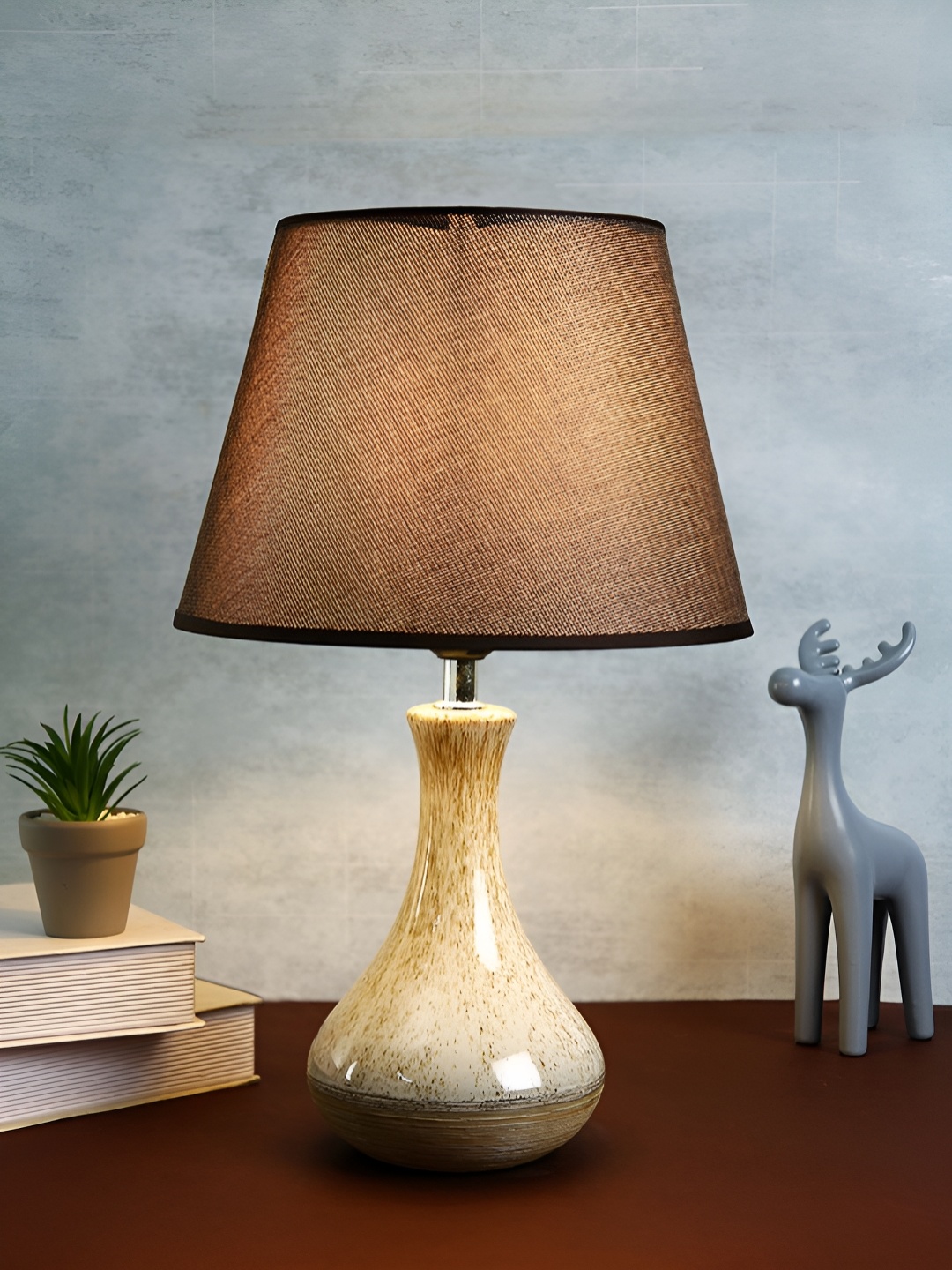 

TAYHAA Brown Ceramic Contemporary Frusturical Shaped Table Lamp