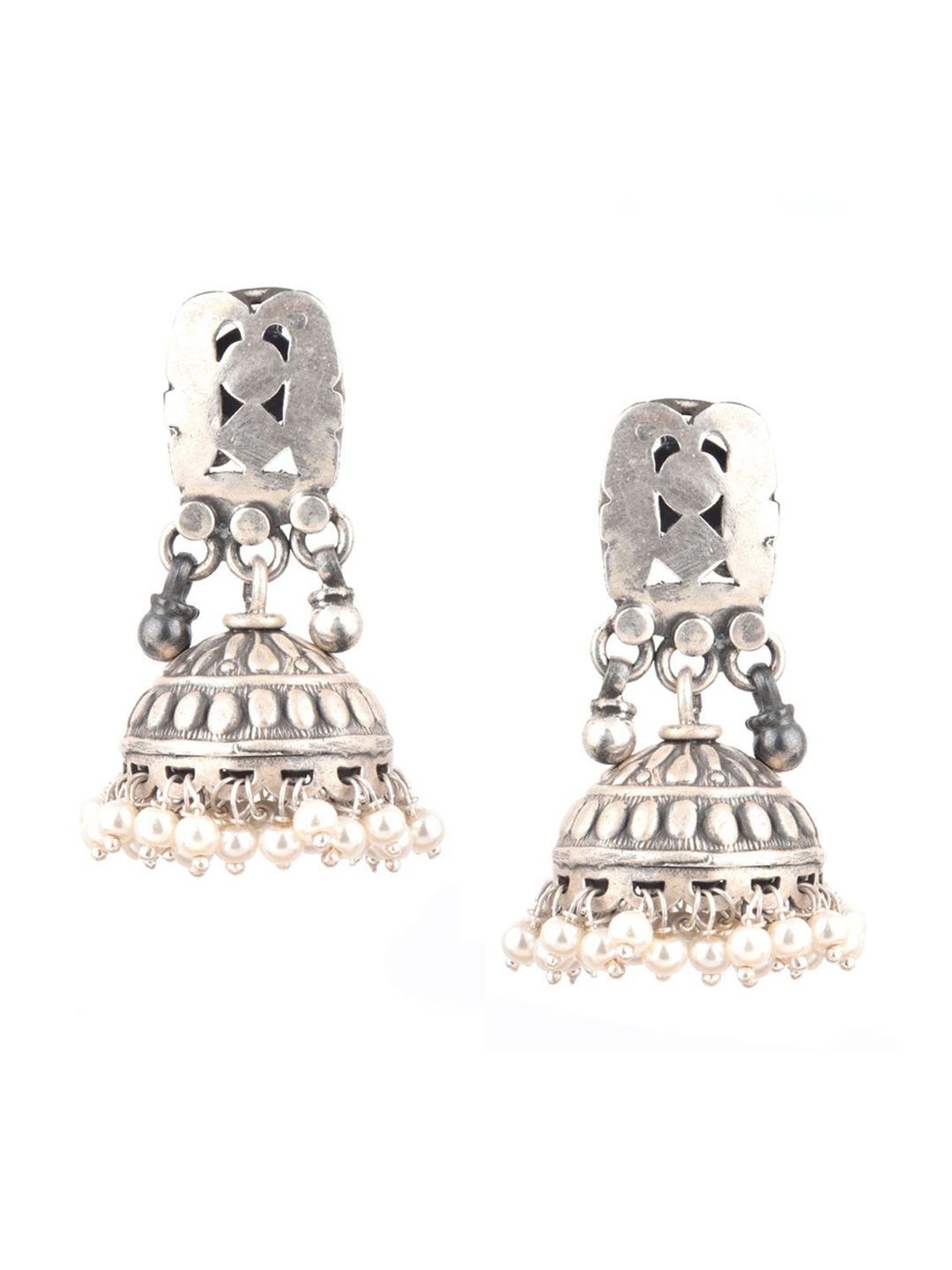 

Indianshelf 92.5 Sterling Silver Artificial Stones Studded Dome Shaped Jhumkas