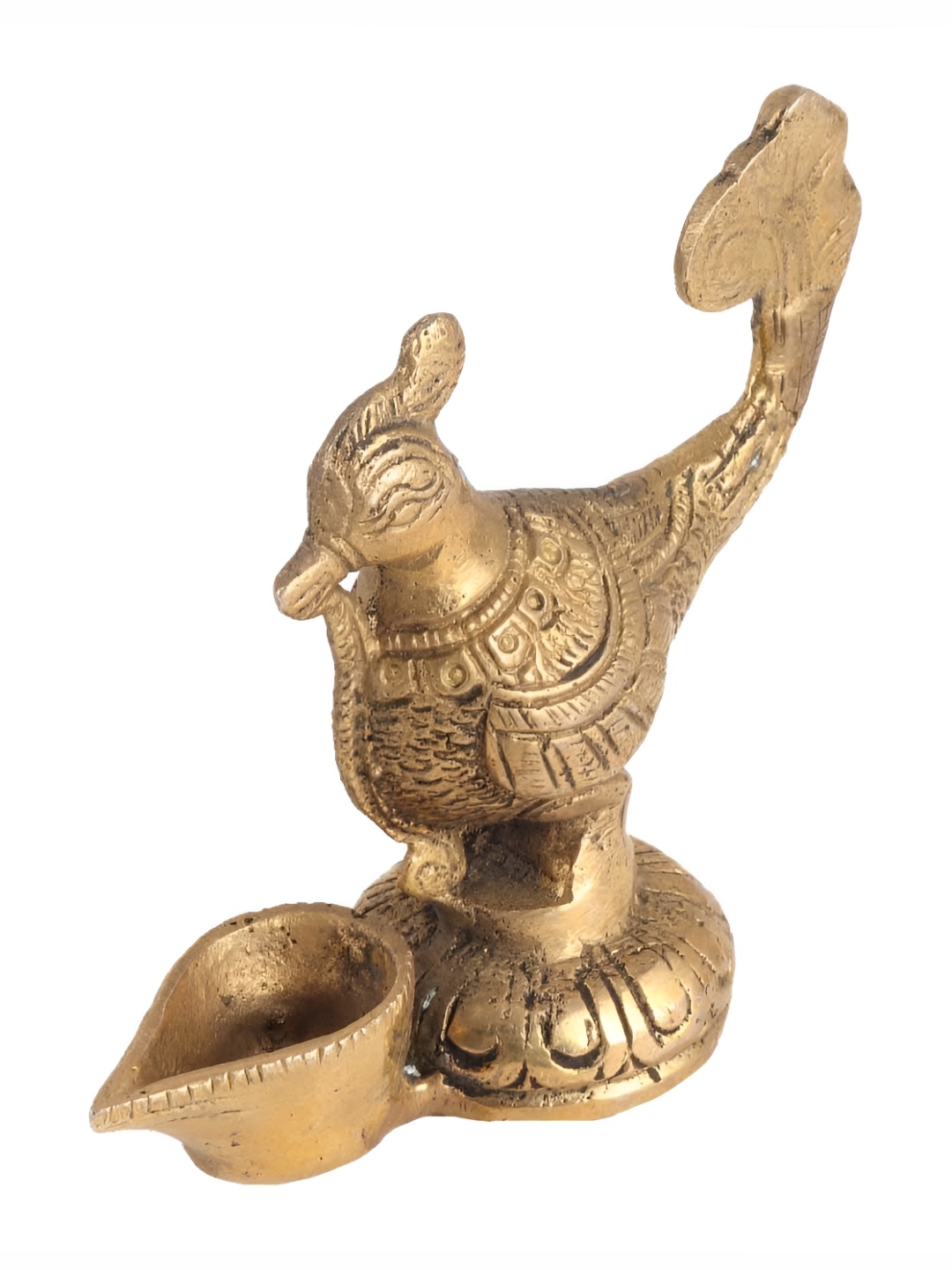 

Indianshelf Gold-Toned Brass Textured Brass Diwali Bird Design Diva Diya