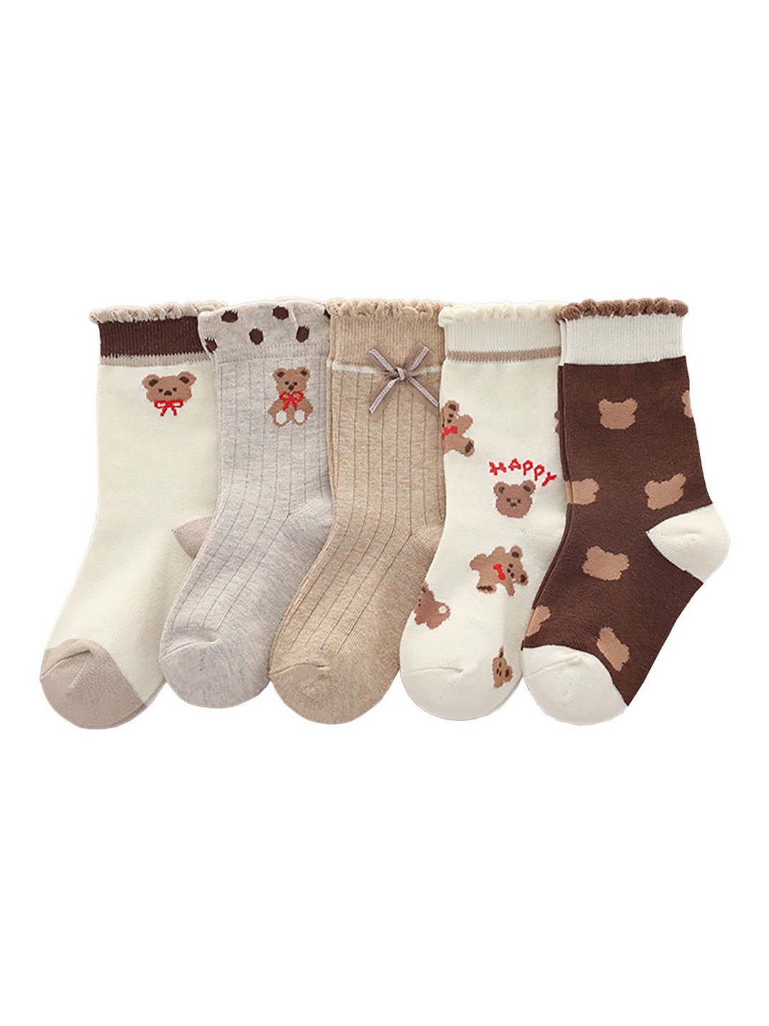 

SYGA Kids Pack Of 5 Patterned Crew-Length Socks, Cream