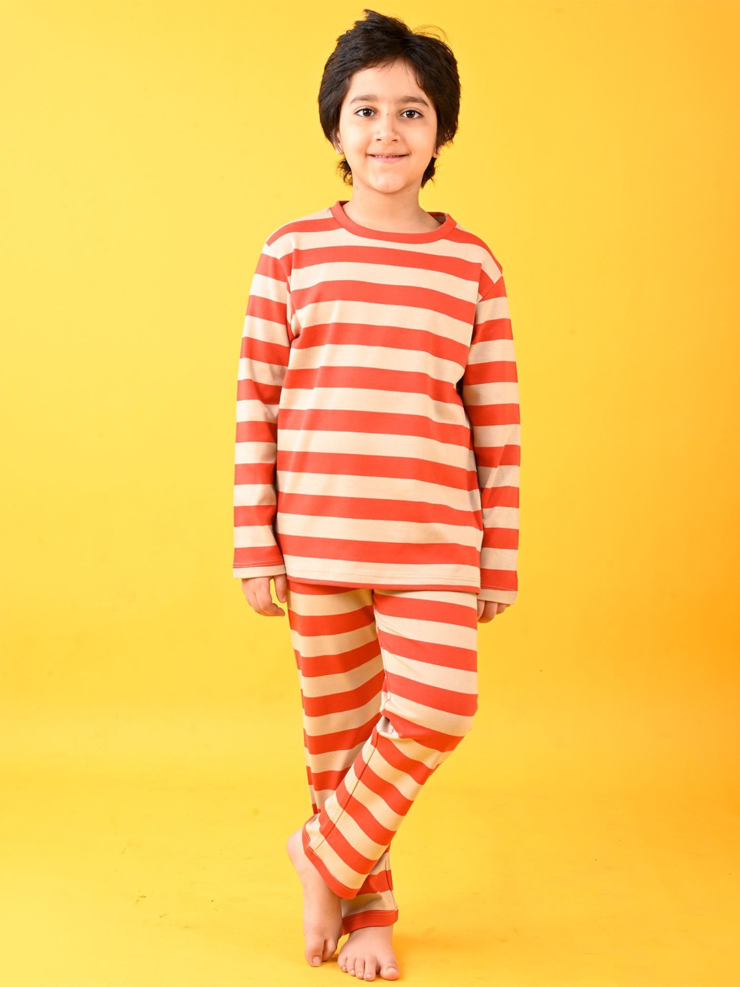 

Anthrilo Boys Striped Night suit, Beige