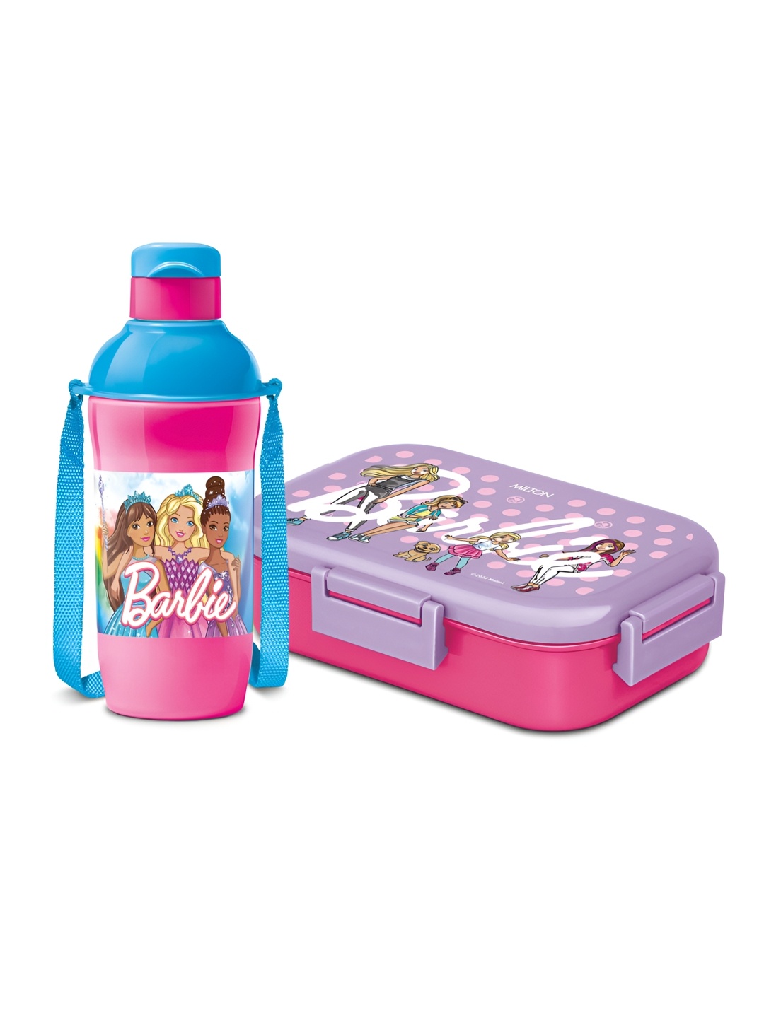 

Milton Cherry Pink Steel & Flatmate Barbie 400 Water Bottle & Lunch Box-390ml & 700ml