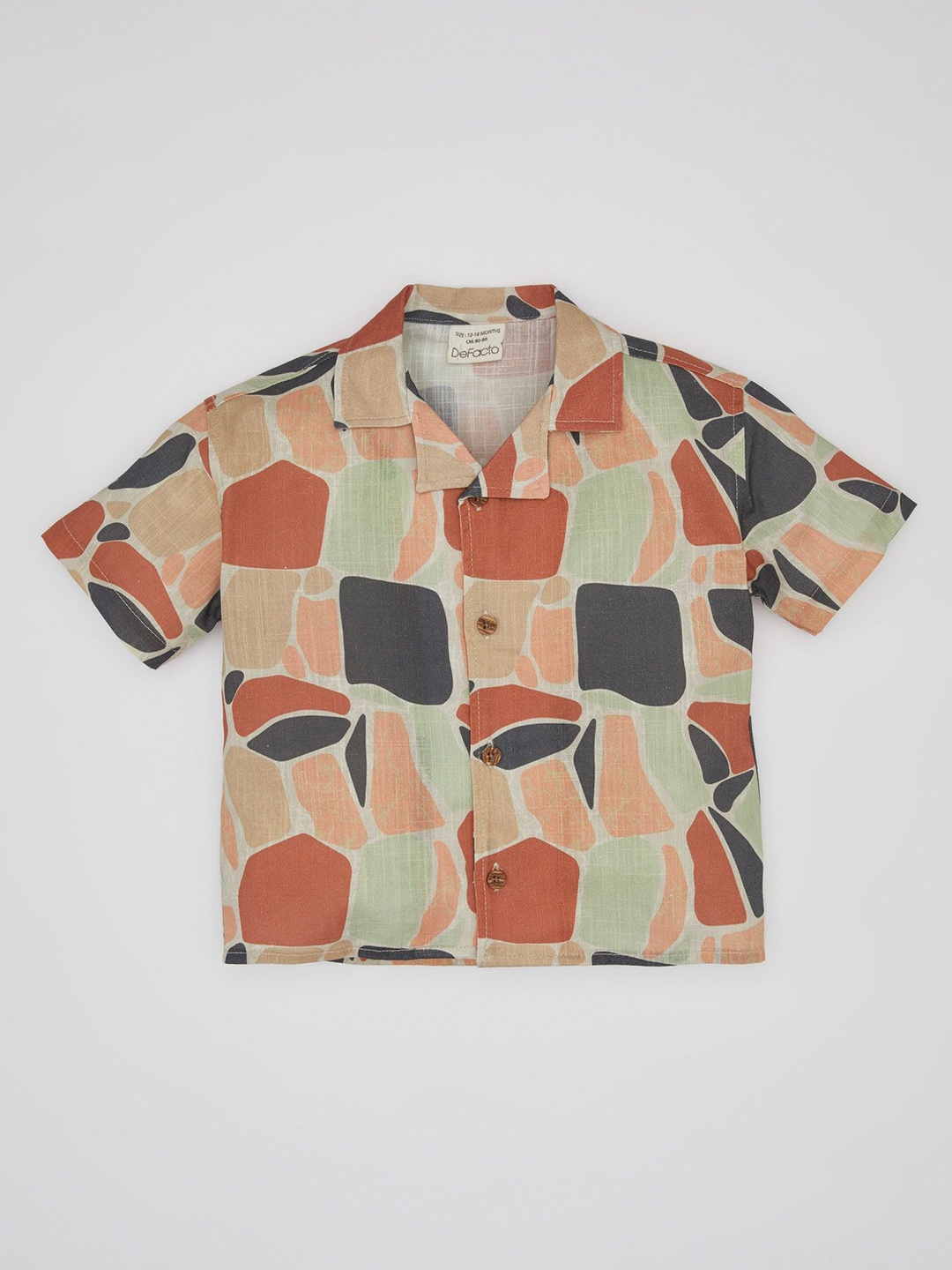 

DeFacto Boys Cuban Collar Geometric Printed Cotton Casual Shirt, Green