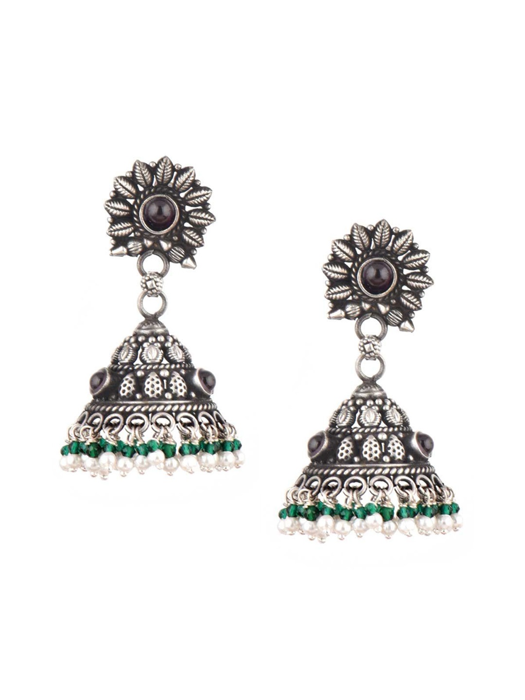 

Indianshelf 92.5 Sterling Silver Artificial Stones Studded Dome Shaped Jhumkas