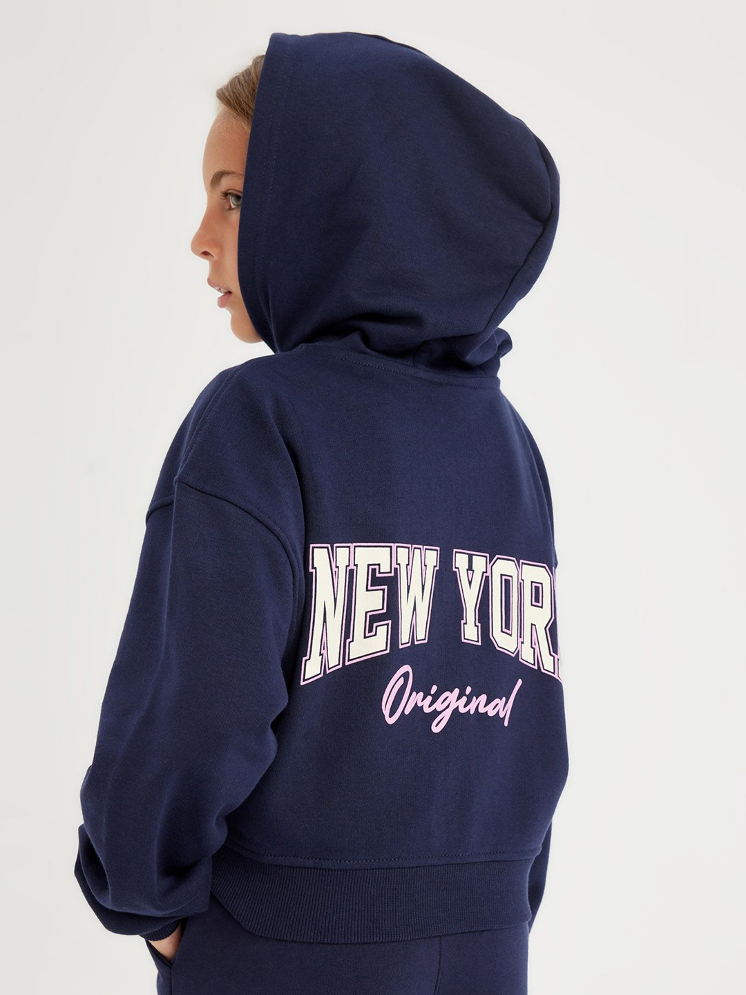 

DeFacto Girls Typography Printed Bomber Jacket, Navy blue