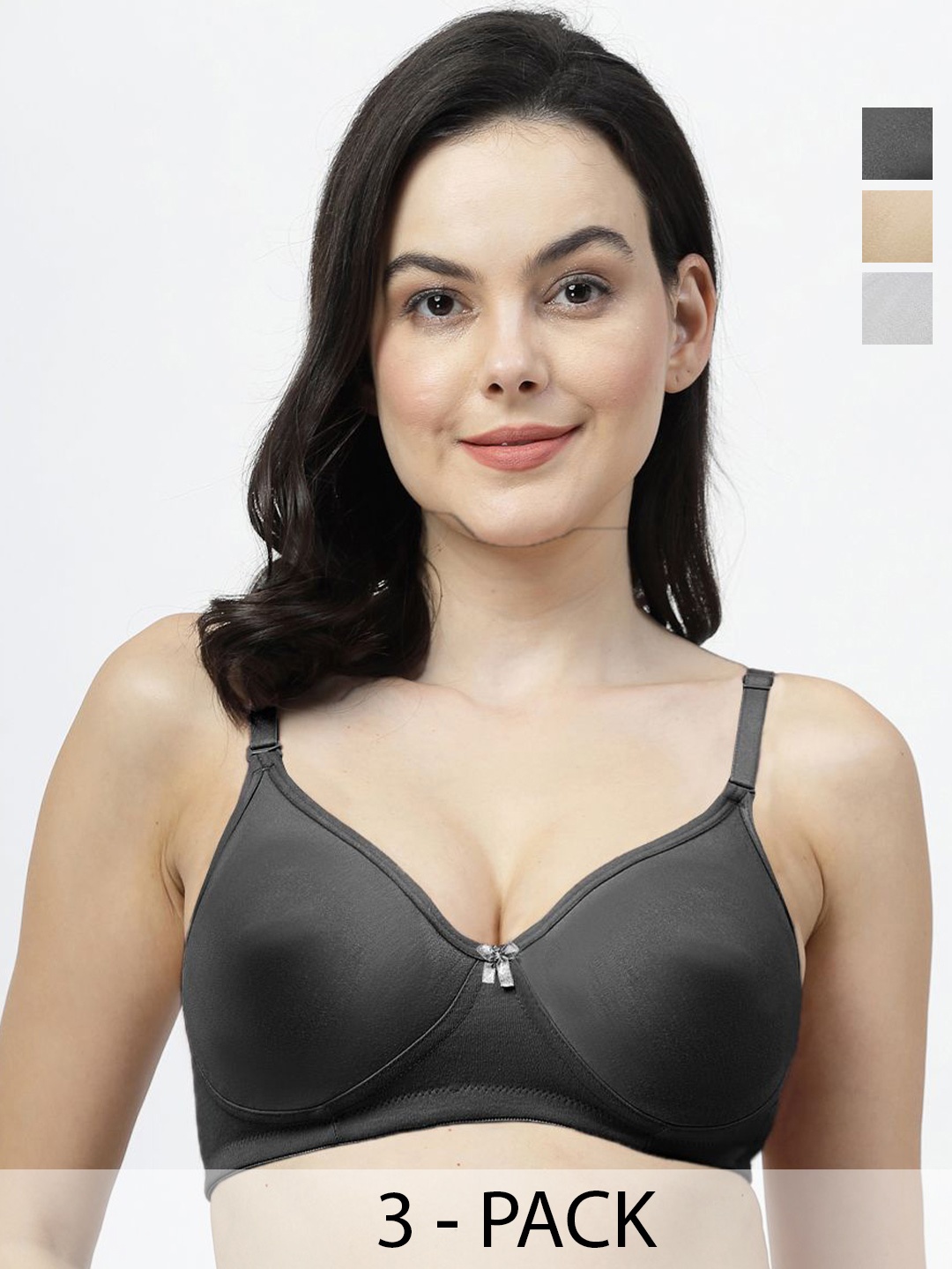 

SHYAM SONS FLAIR Pack Of 3 Full Coverage T-shirt Bra, Black