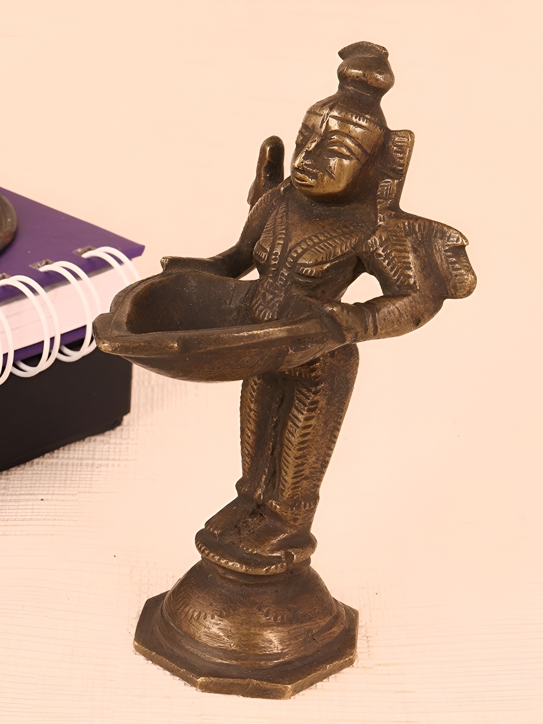 

Indianshelf Bronze-Toned Textured Idol Brass Diya Pooja Essentials