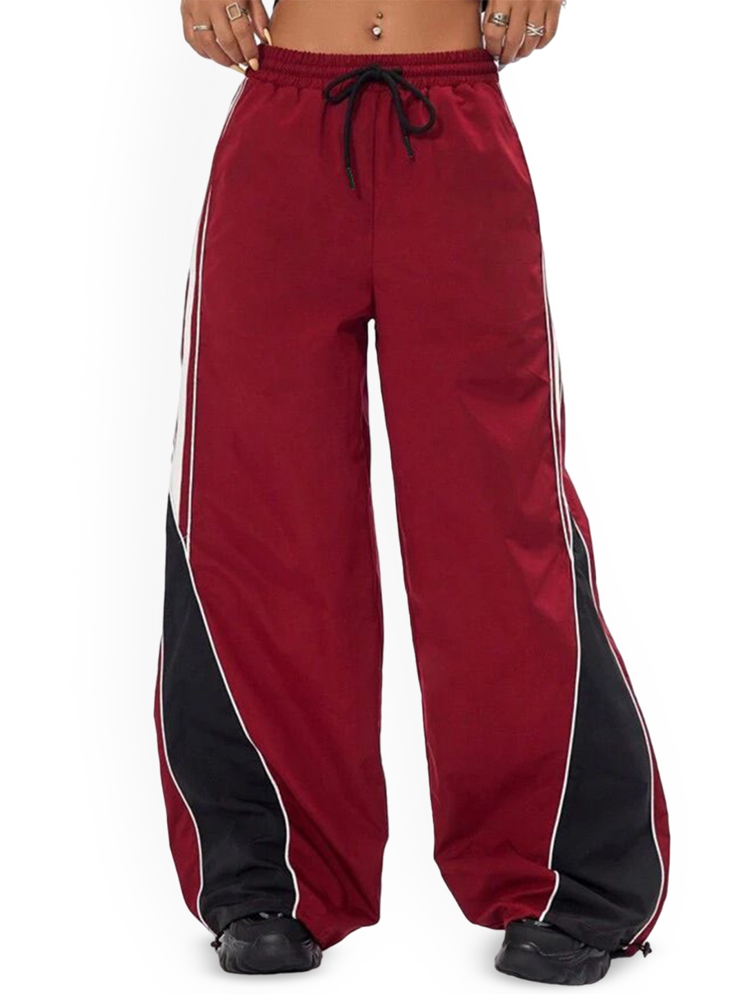 

TABADTOD Women Solid Relaxed Loose Fit Trousers, Maroon