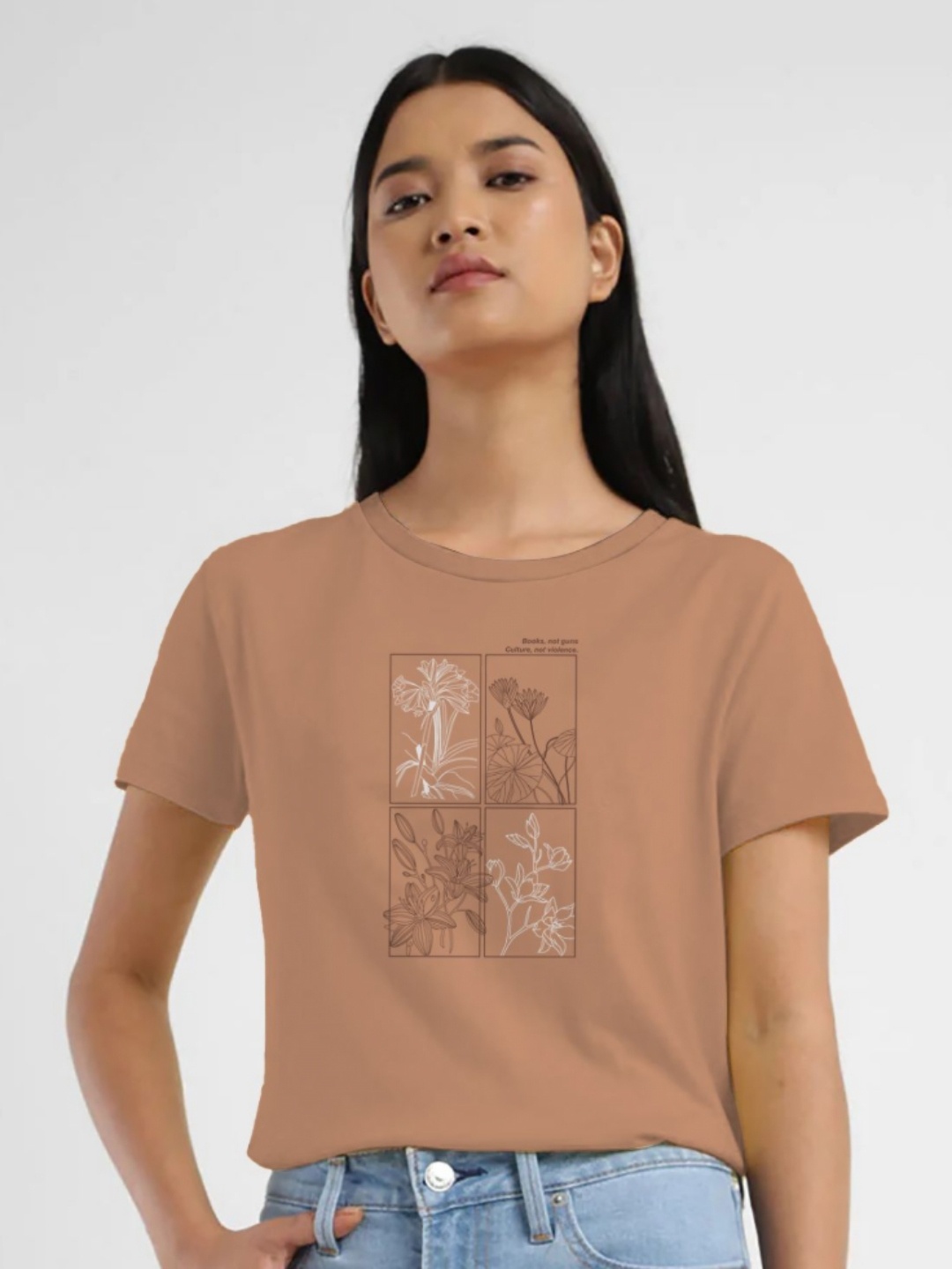 

Avanday Women Graphic Printed Round Neck Cotton T-shirt, Brown