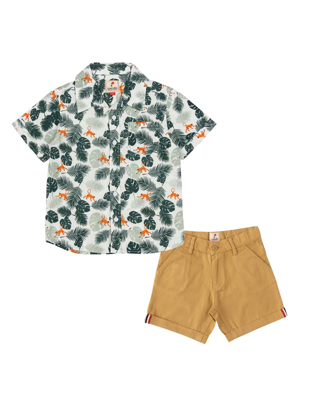 

JusCubs Boys Printed Shirt with Shorts, Beige