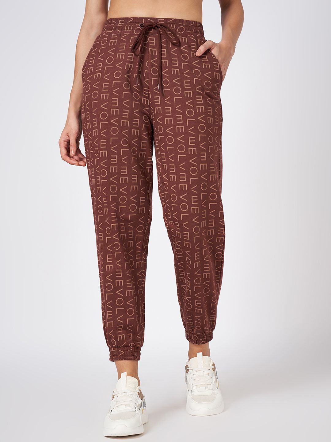 

Ajile by Pantaloons Women Typography Relaxed Fit Cotton Track Pants, Brown
