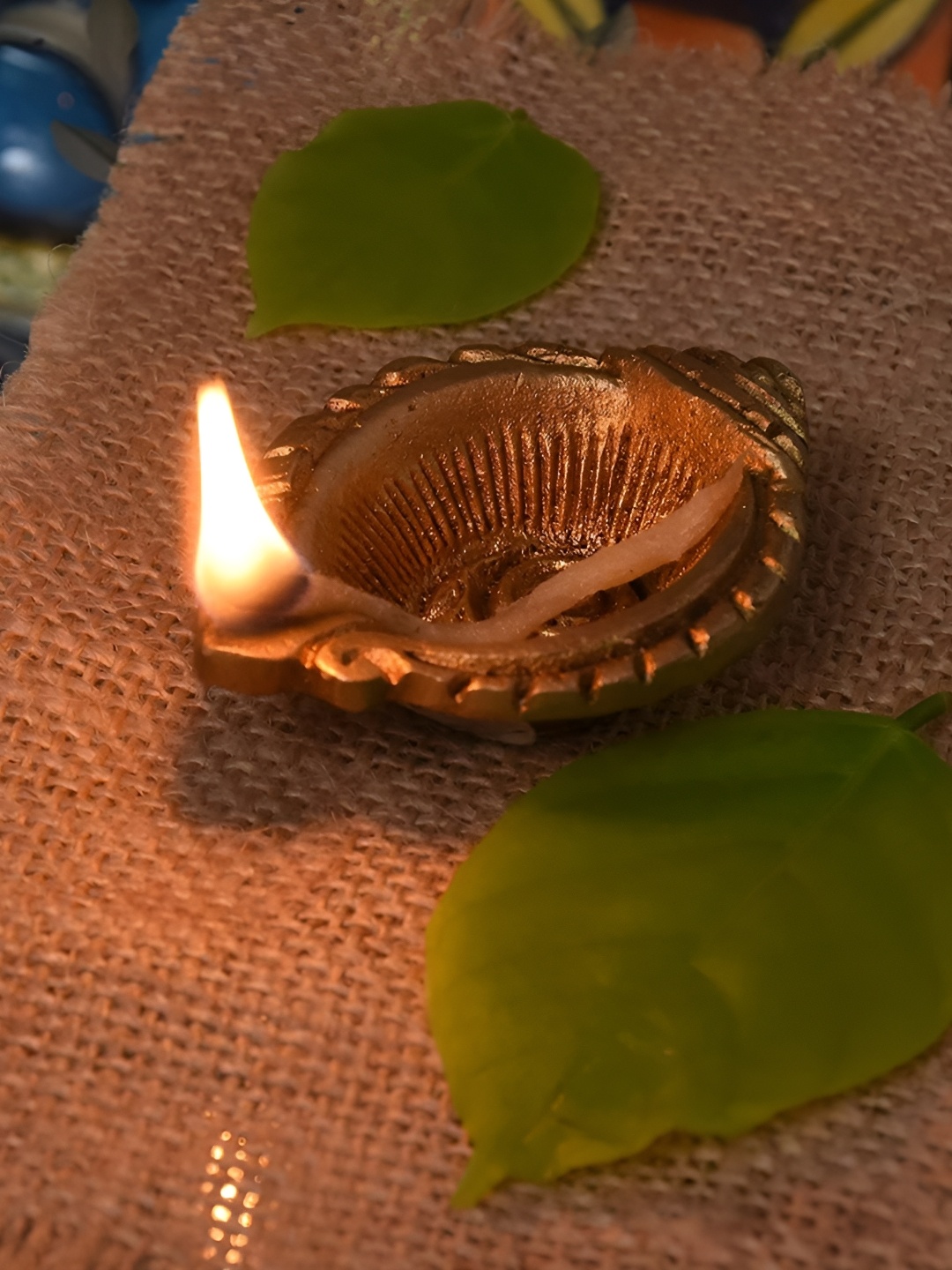 

Indianshelf Gold-Toned Textured Brass Oil Lamp Diya Pooja Essentials