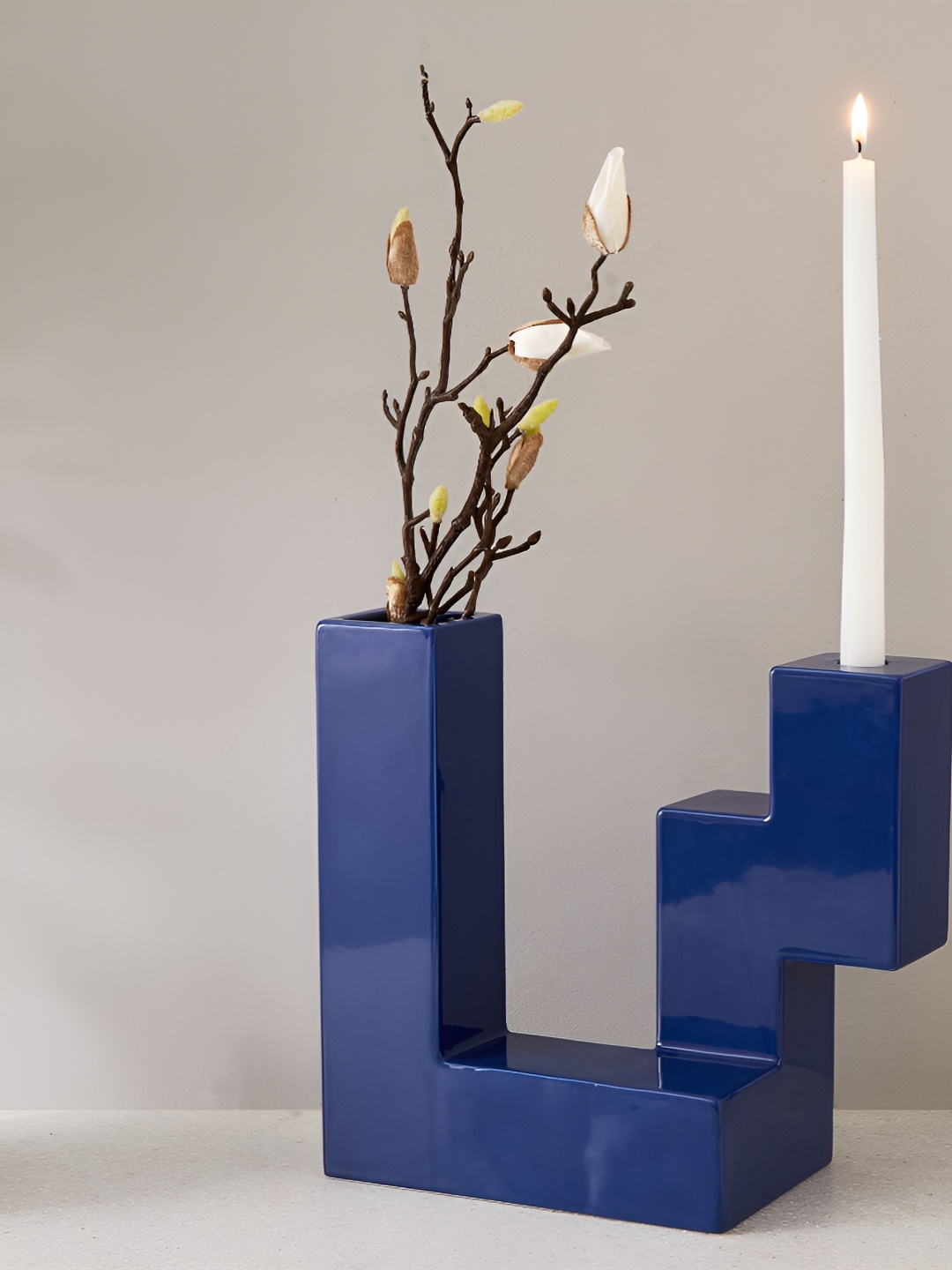 

Home Centre Thames Aero Blue Dolomite Vase With Candle Holder Vases