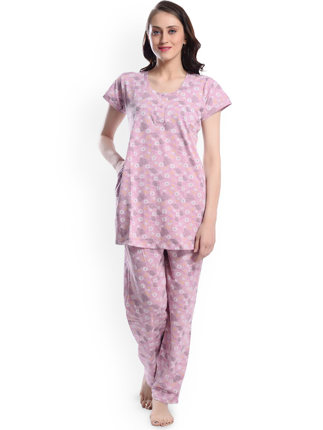 

SHYAM SONS FLAIR Women Floral Printed Round Neck Night suit, Pink