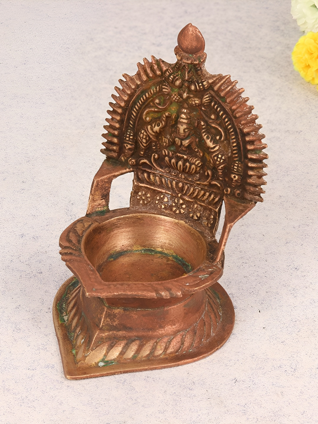 

Indianshelf Bronze Toned Textured Brass Pooja Diya