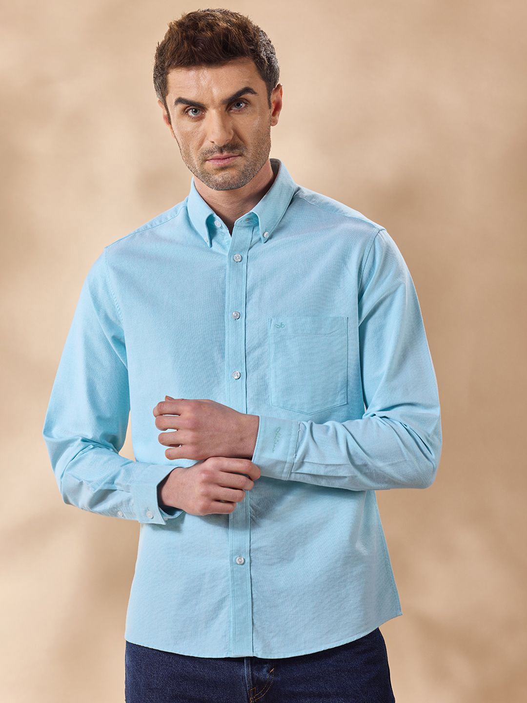 

Aldeno Men Comfort Button-Down Collar Solid Casual Shirt, Blue