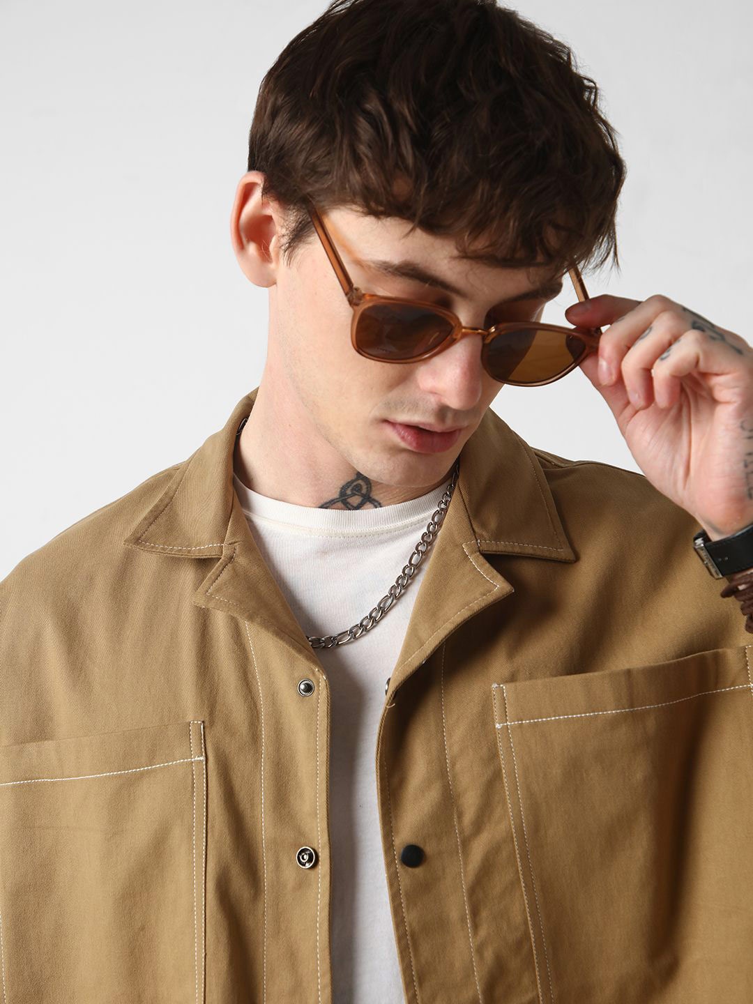 

VASTRADO Men Classic Cuban Collar Solid Cotton Oversized Casual Shirt, Khaki