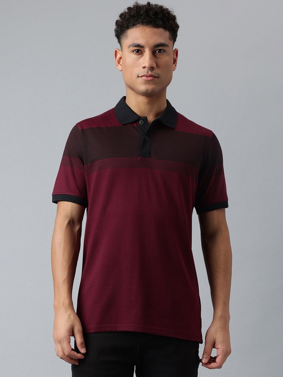 

Richlook Men Colourblocked Polo Collar Cotton T-shirt, Maroon