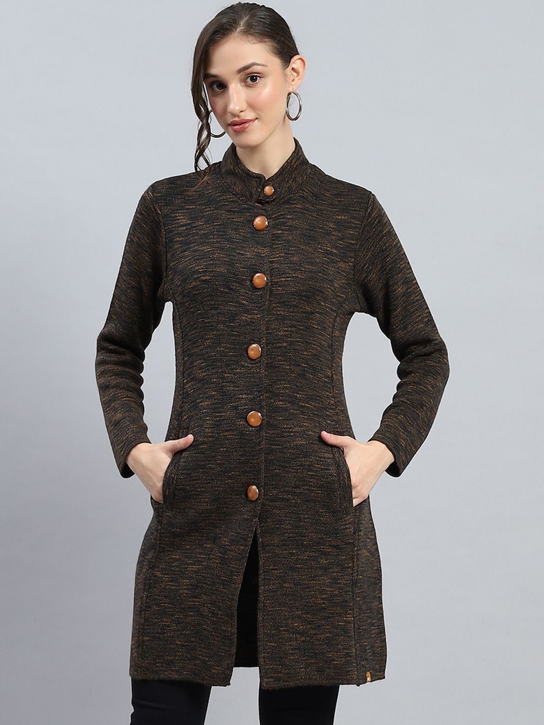 

Monte Carlo Women Self-Design Single-Breasted Overcoat, Brown